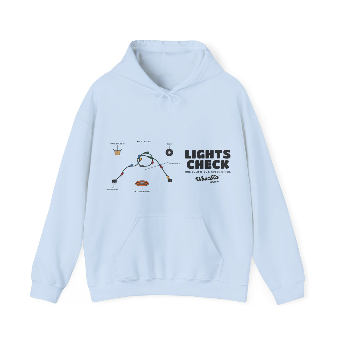 WoozKa Brands Christmas Lights Hoodie, Funny Holiday Wide Front Print