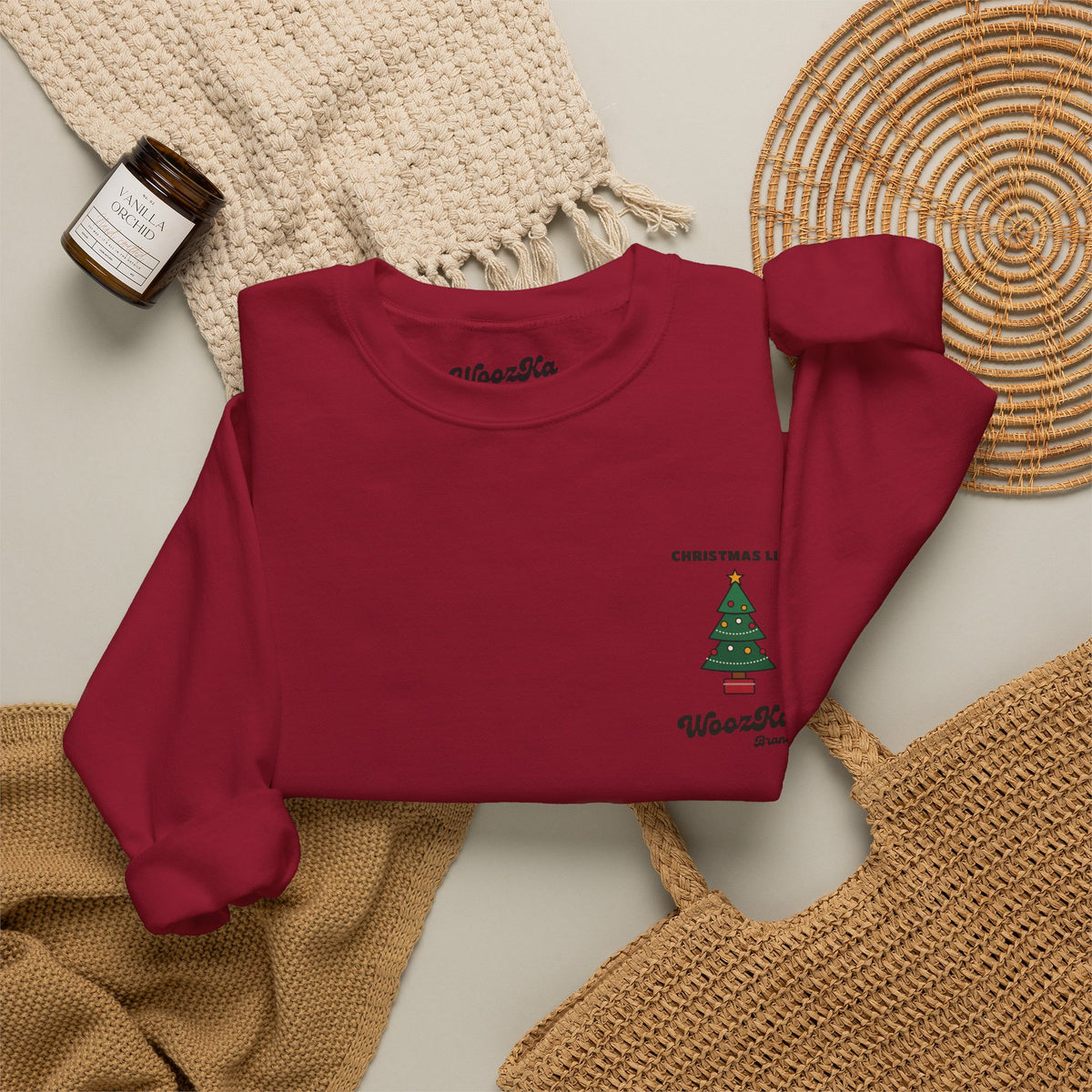 WoozKa Brands Cute Christmas Tree Sweatshirt, Holiday List Back Print