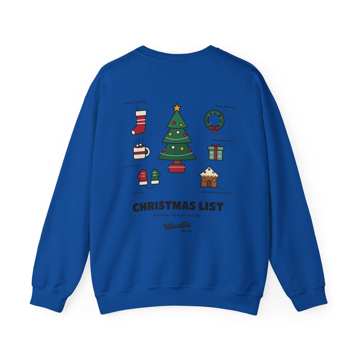 WoozKa Brands Cute Christmas Tree Sweatshirt, Holiday List Back Print