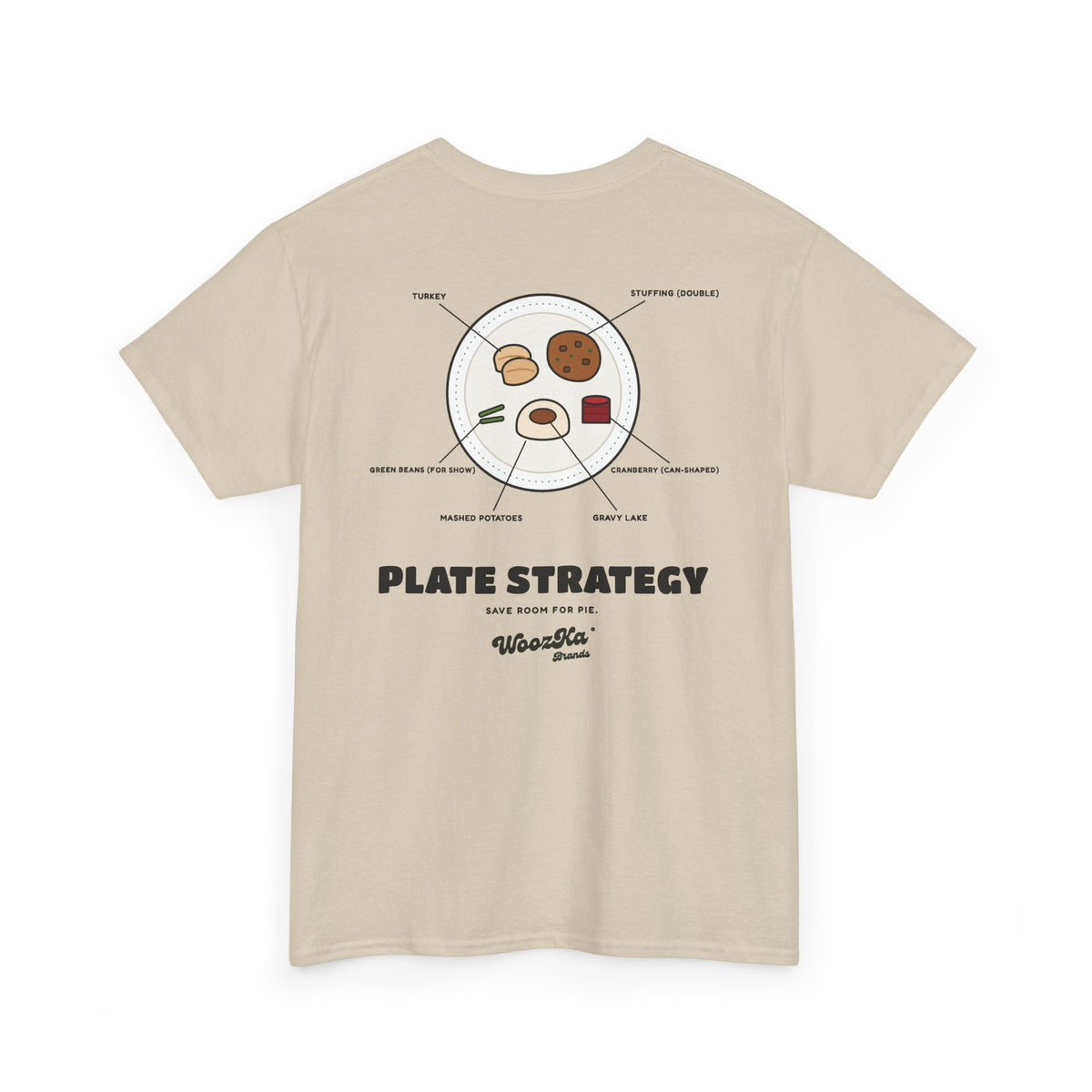 WoozKa Brands Funny Thanksgiving T-Shirt, Turkey Dinner Plate Back Print