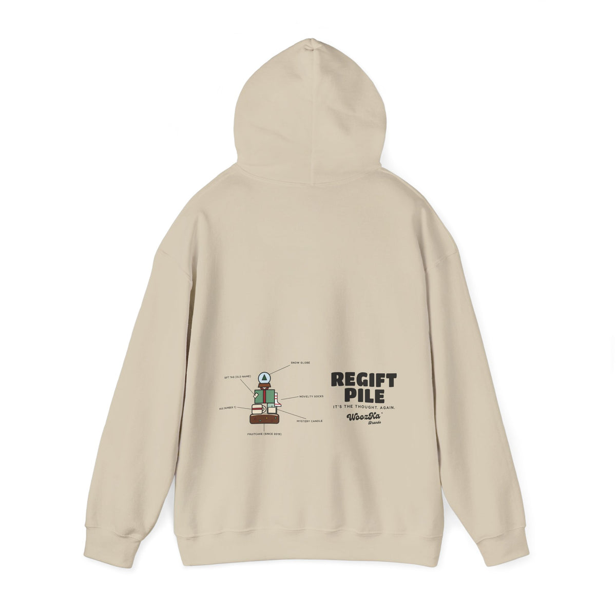 WoozKa Brands Funny Christmas Hoodie, Regift Office Party Wide Back Print