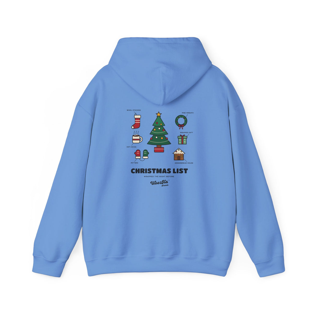 WoozKa Brands Cute Christmas Tree Hoodie, Holiday List Back Print