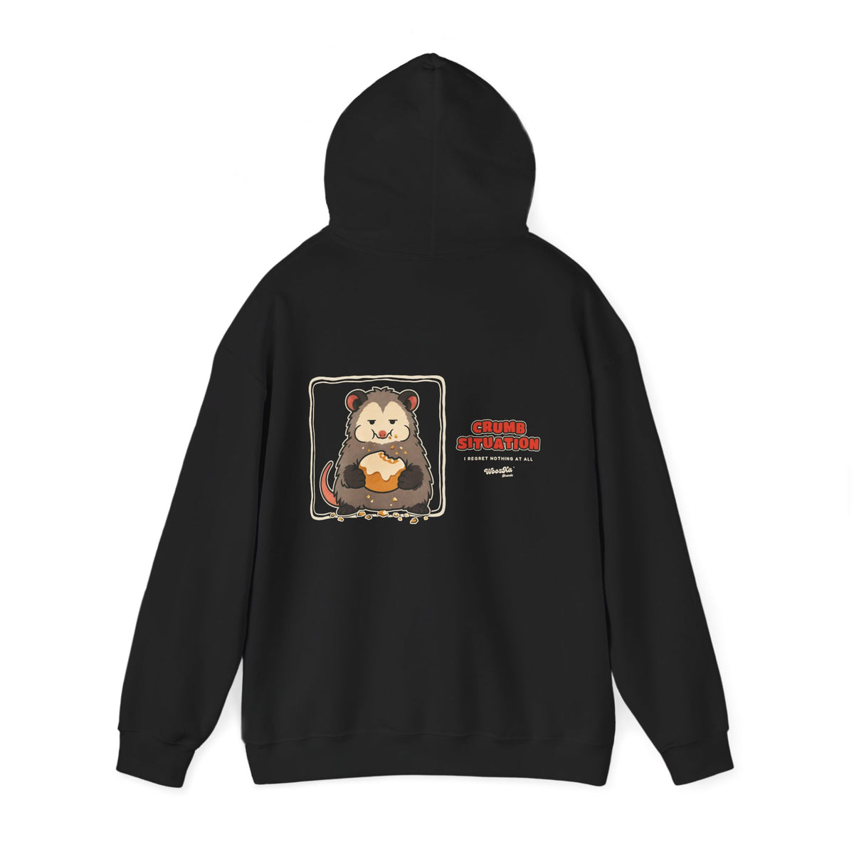 WoozKa Brands Crumb Situation Opossum Hoodie, Wide Back Graphic