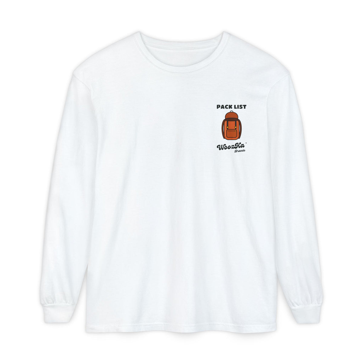 WoozKa Brands Hiking Long Sleeve Tee, Backpacking Gear List Back Print