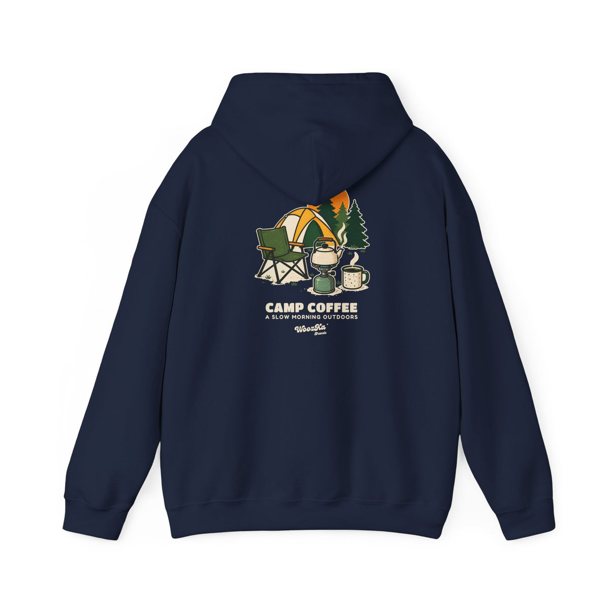 WoozKa Brands Camp Coffee Camping Hoodie, Front and Back Graphic
