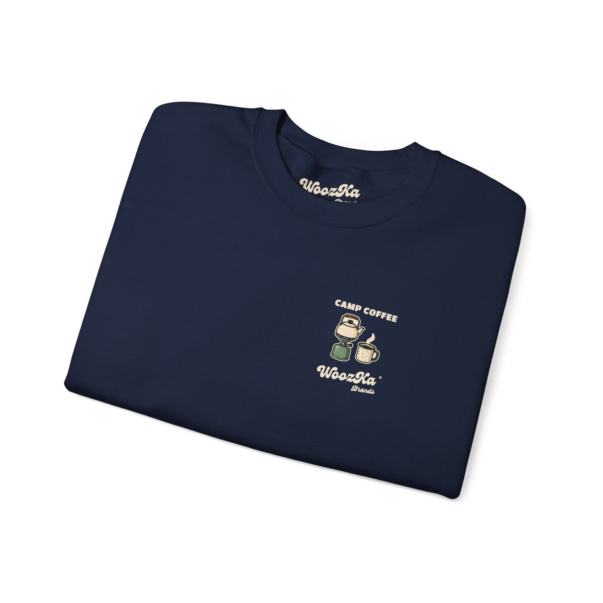 WoozKa Brands Camp Coffee Camping Crewneck Sweatshirt, Two-Sided Graphic