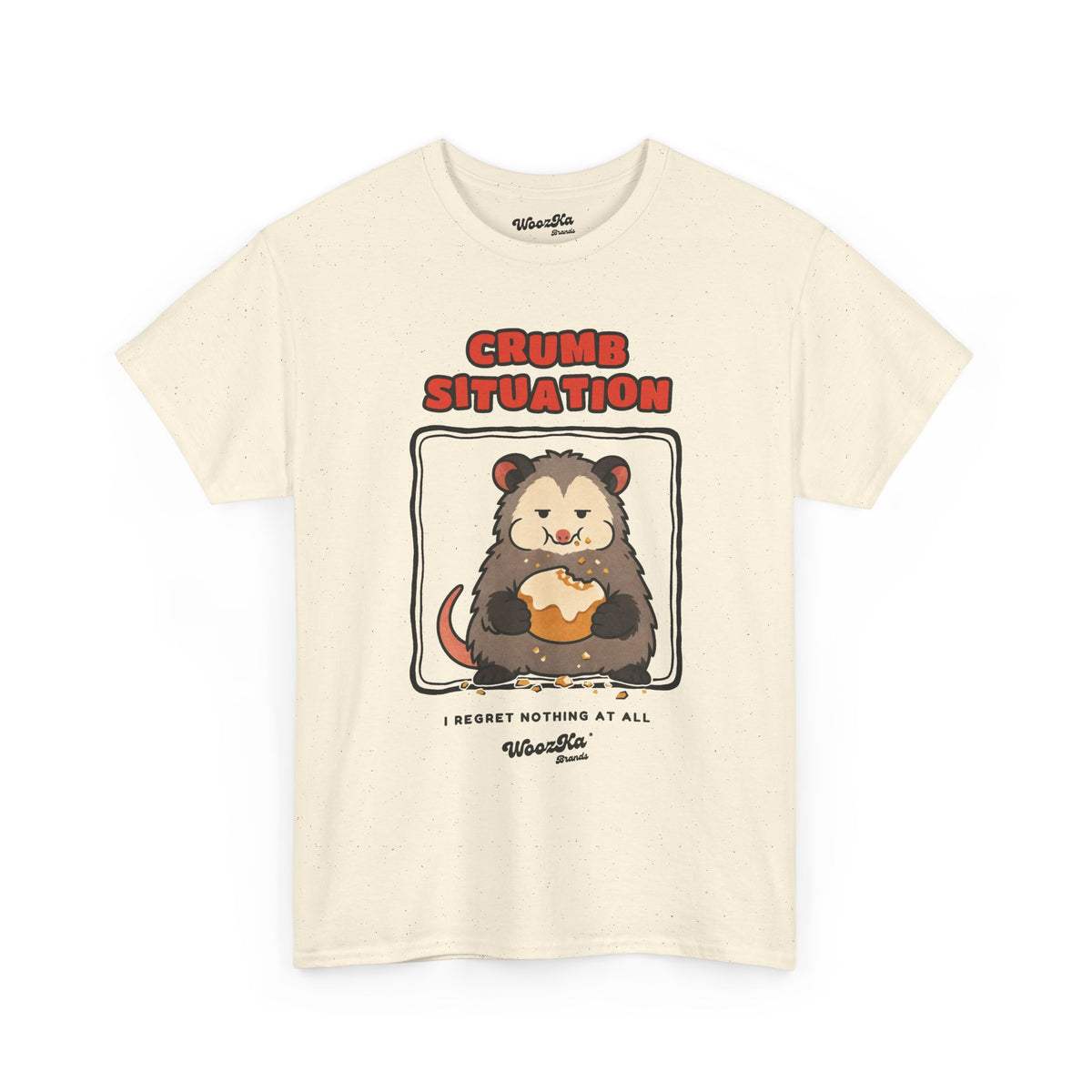 WoozKa Brands Crumb Situation Opossum Heavy Cotton T-Shirt, Front Graphic