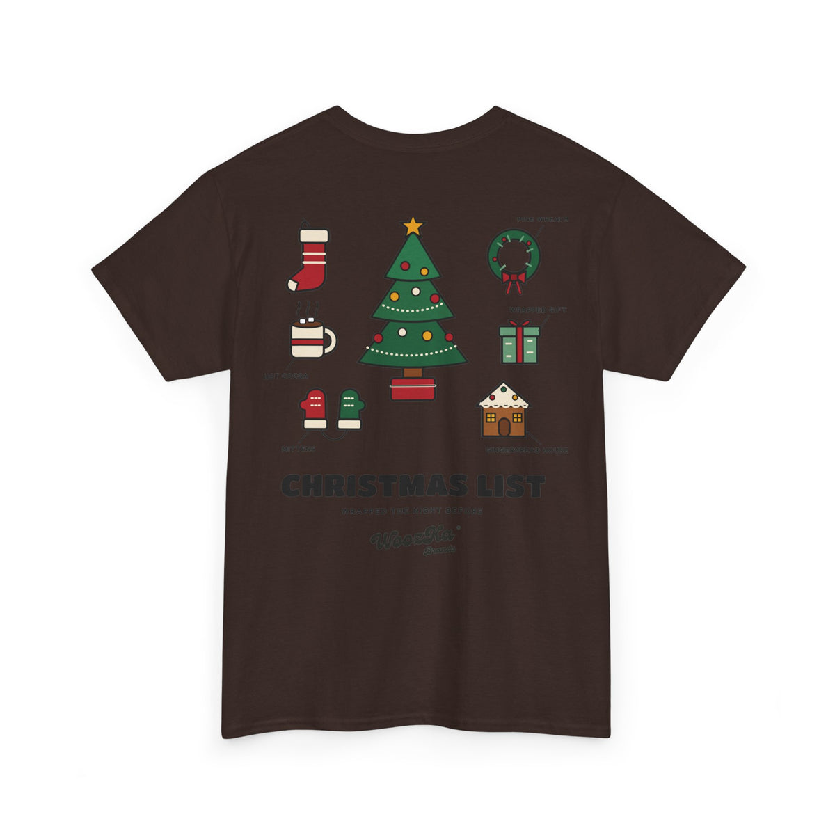WoozKa Brands Cute Christmas Tree T-Shirt, Holiday List Back Print