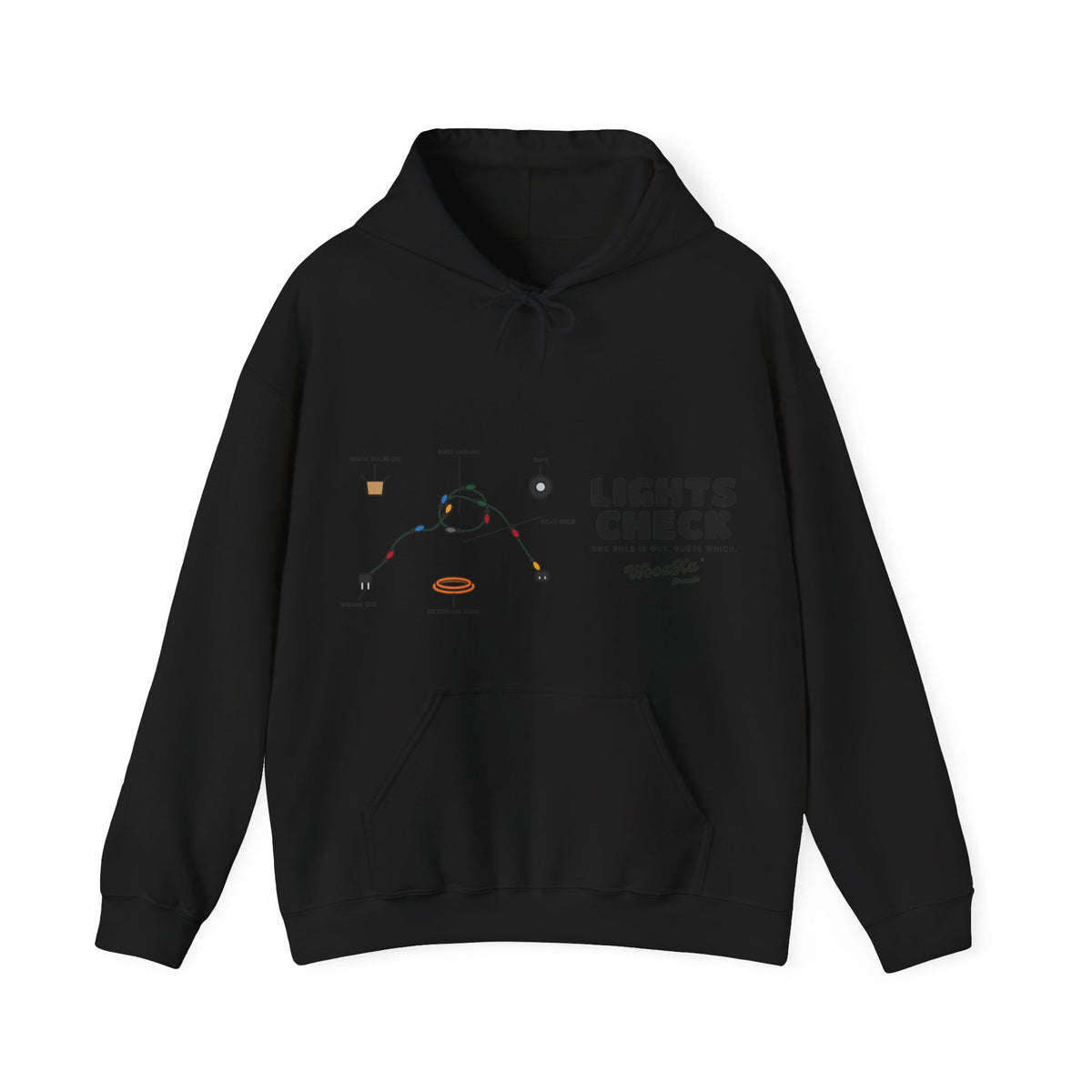 WoozKa Brands Christmas Lights Hoodie, Funny Holiday Wide Front Print