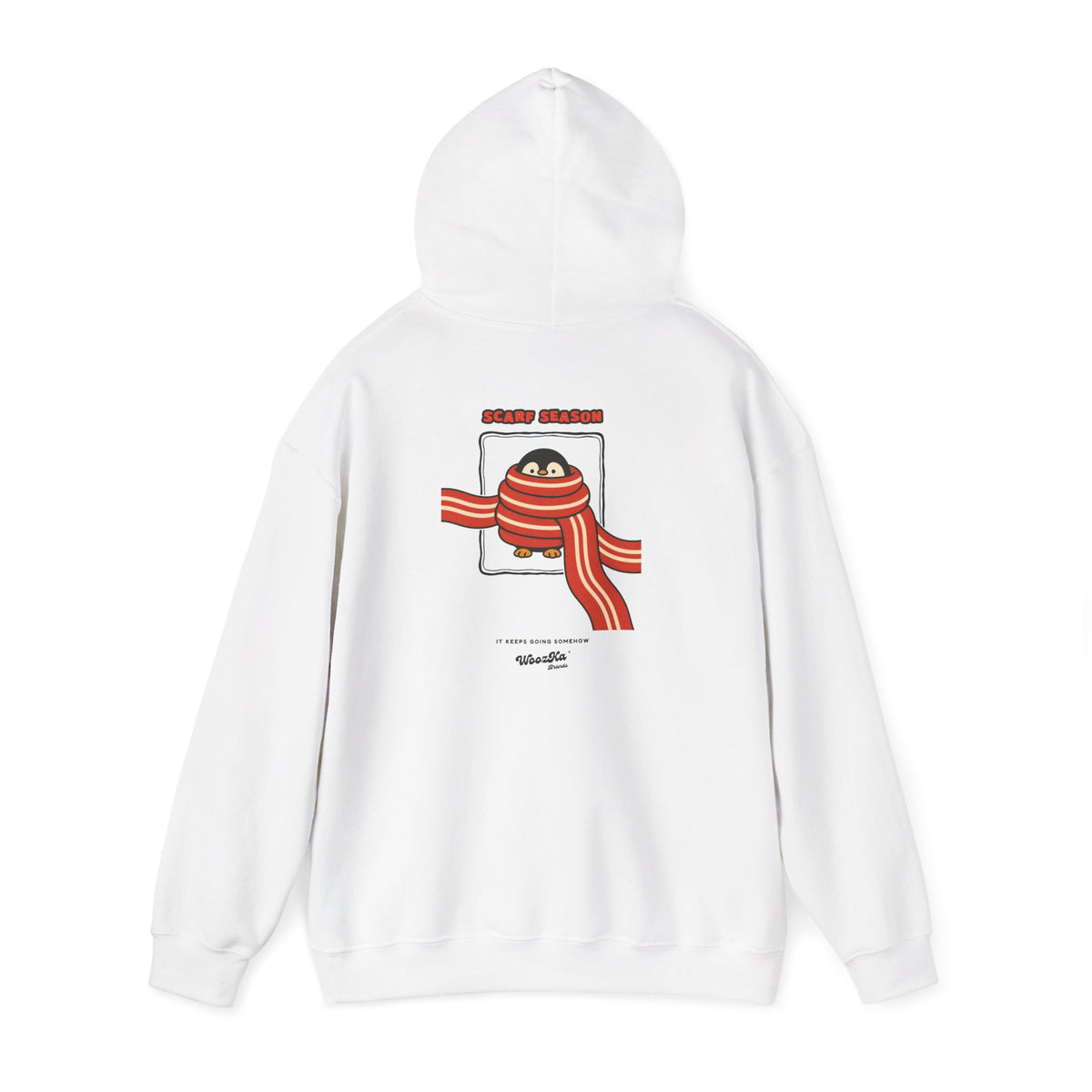 WoozKa Brands Scarf Season Penguin Hoodie, Front and Back Graphic