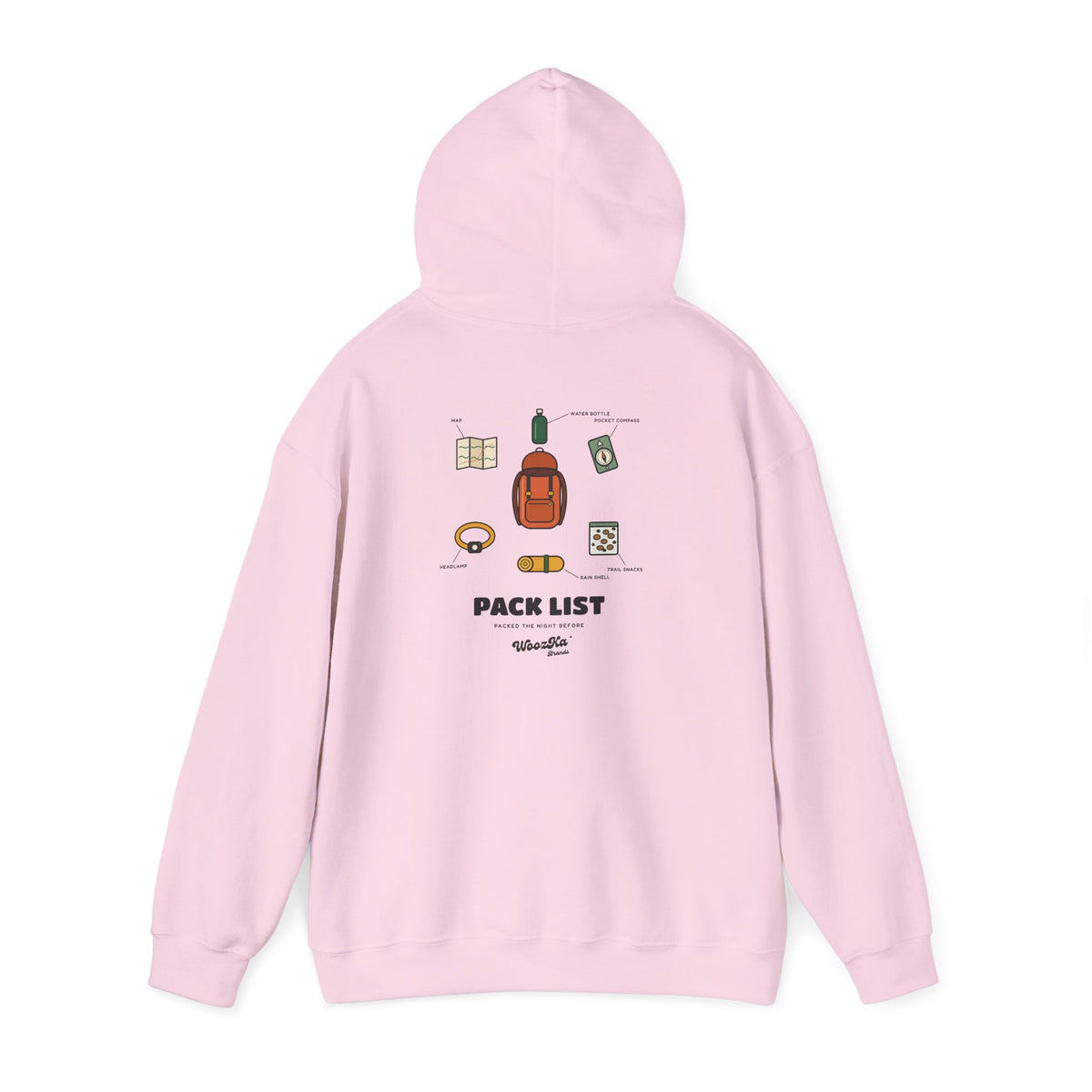 WoozKa Brands Hiking Hoodie, Backpacking Gear List Back Print