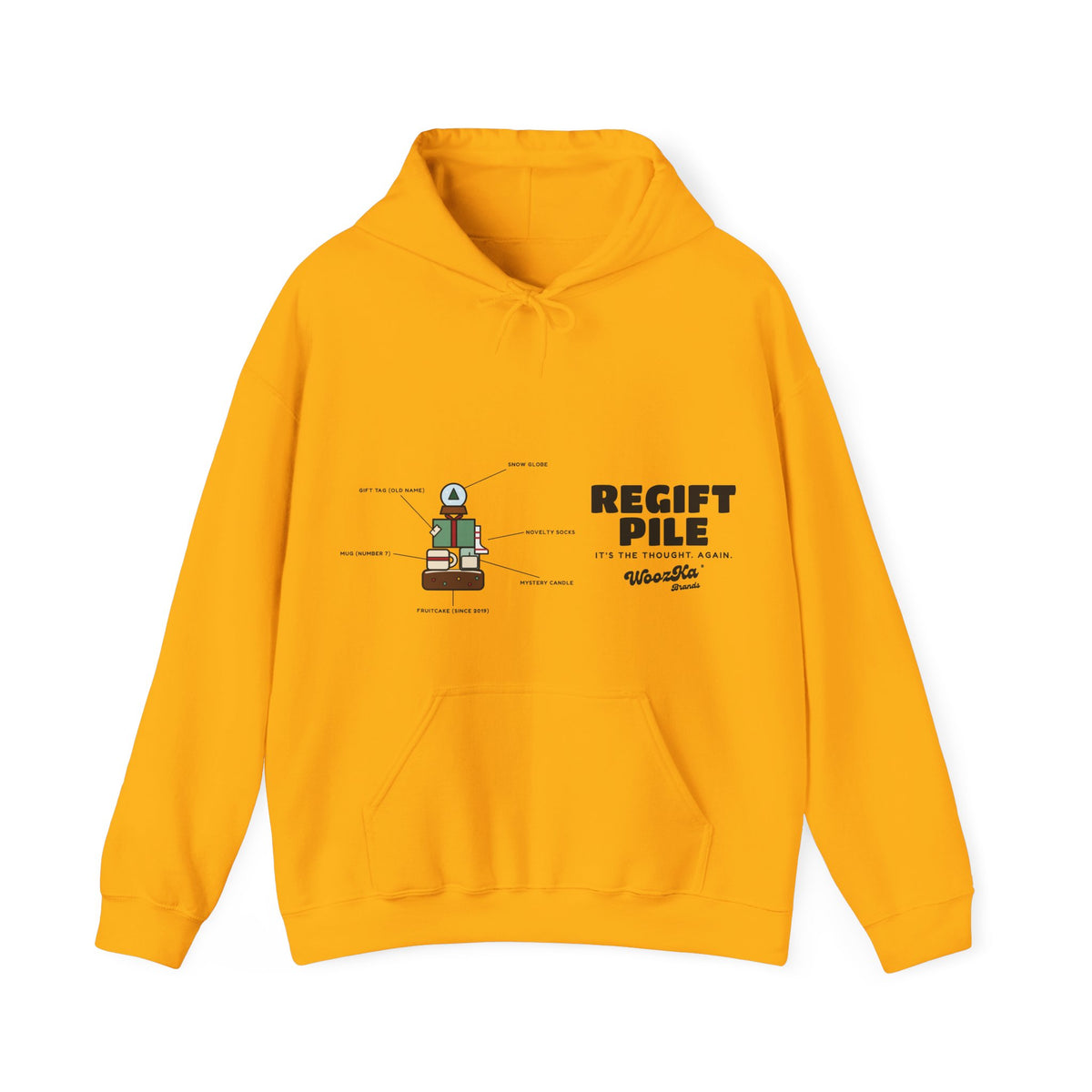 WoozKa Brands Funny Christmas Hoodie, Regift Office Party Wide Front Print