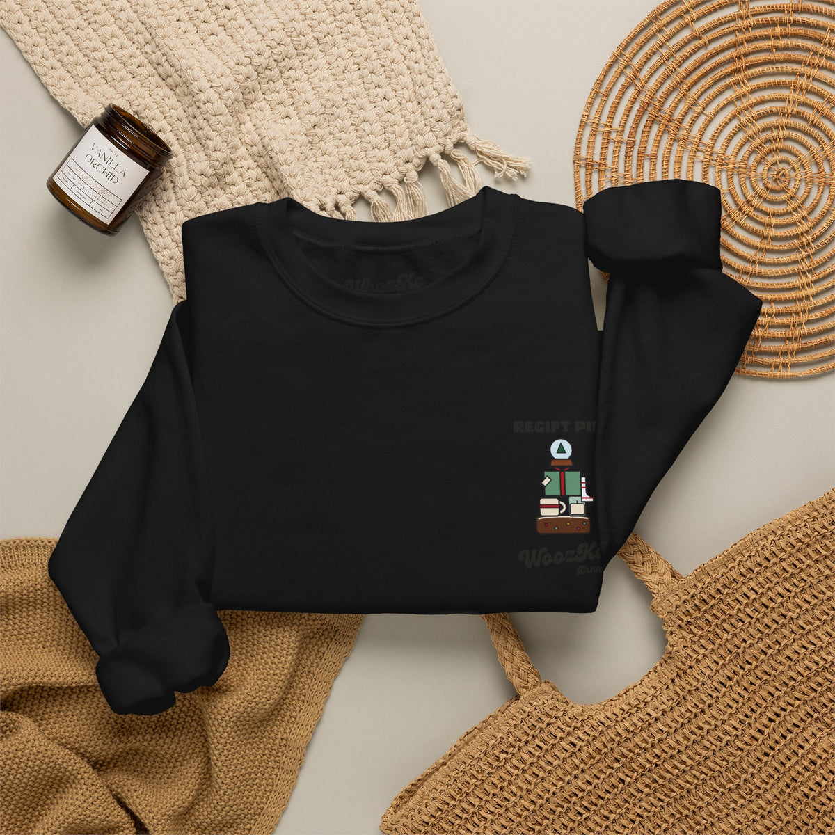 WoozKa Brands Funny Christmas Sweatshirt, Regift Office Party Back Print