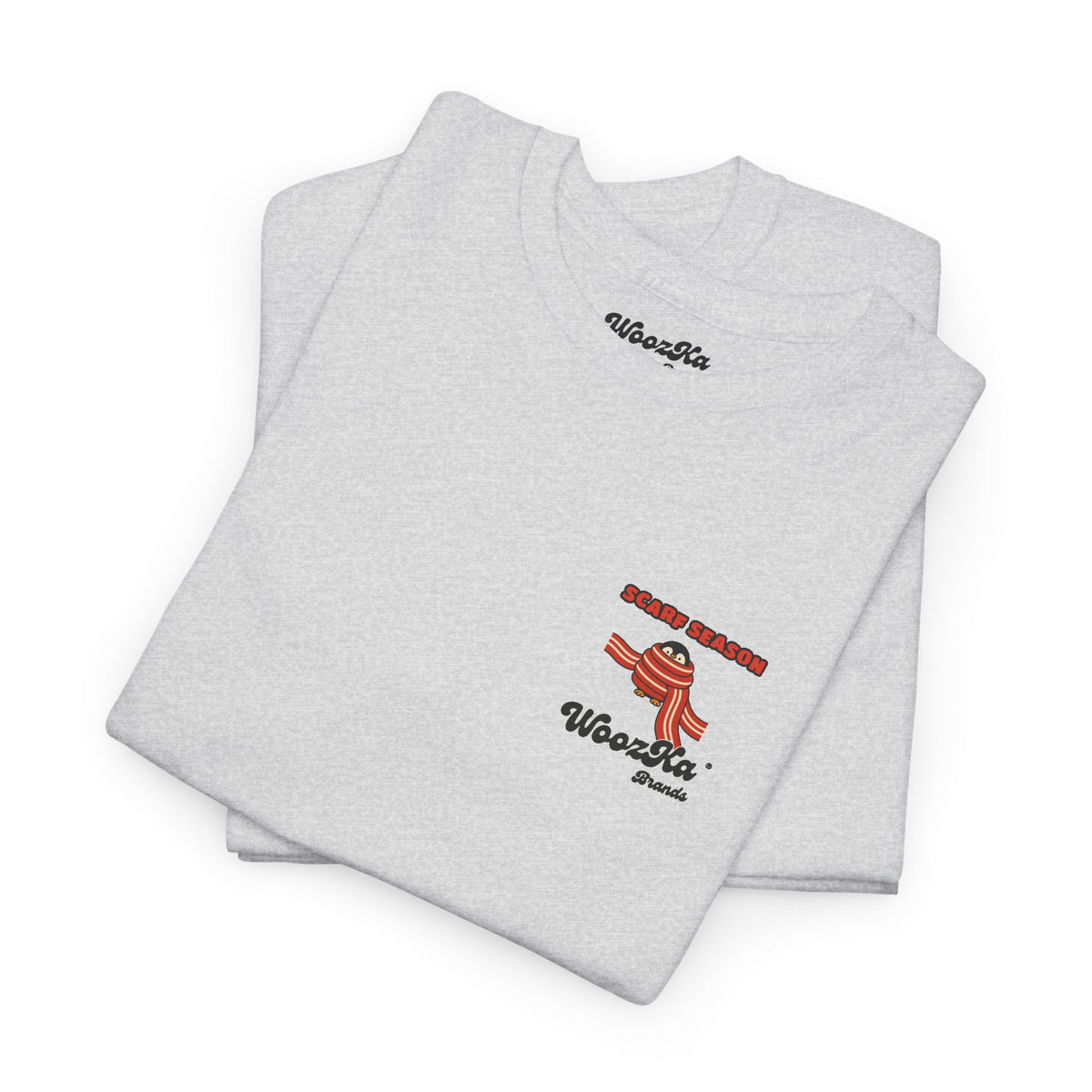 WoozKa Brands Scarf Season Penguin Heavy Cotton T-Shirt, Two-Sided Graphic