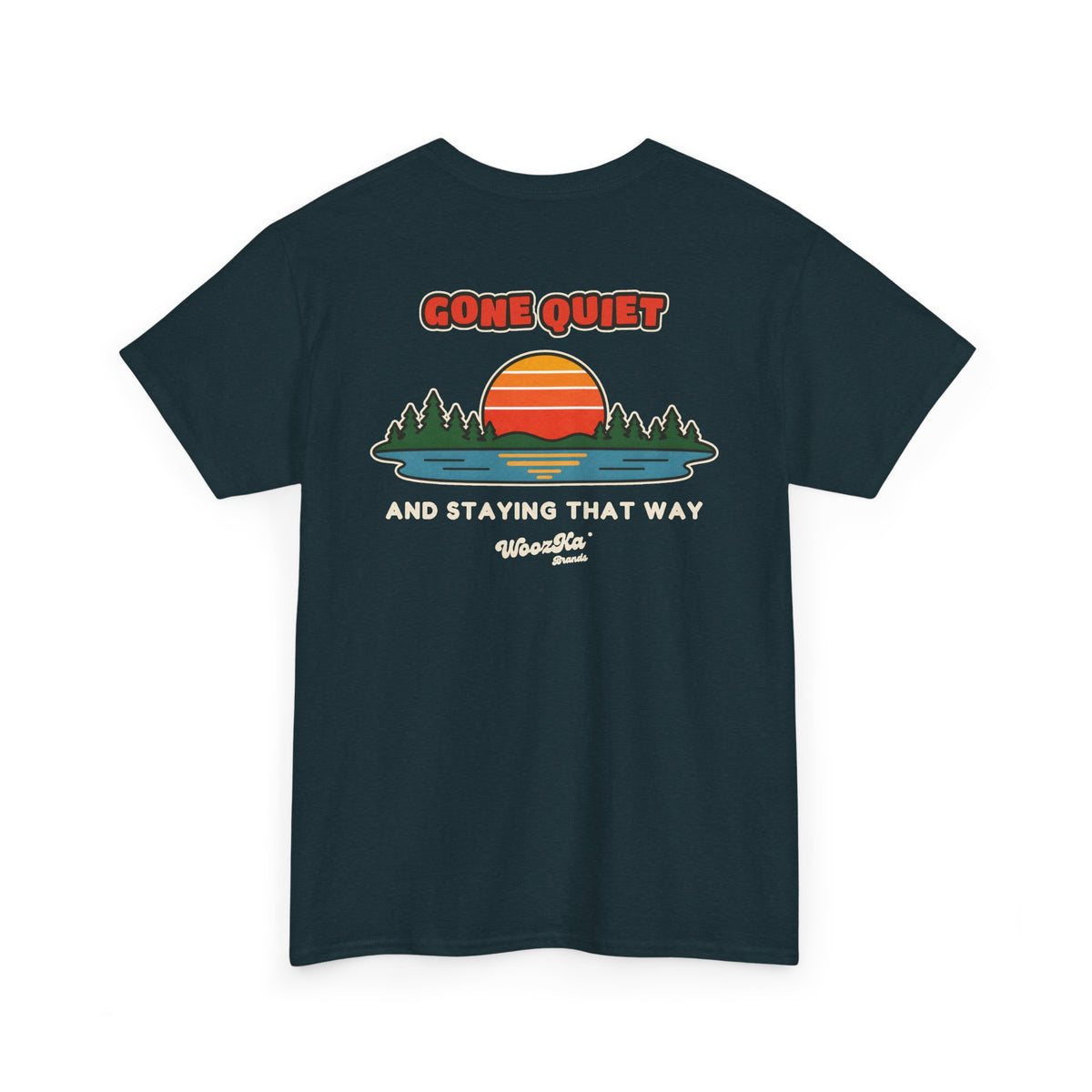 WoozKa Brands Retro Sunset Lake T-Shirt, Nature Outdoors Pine Back Print