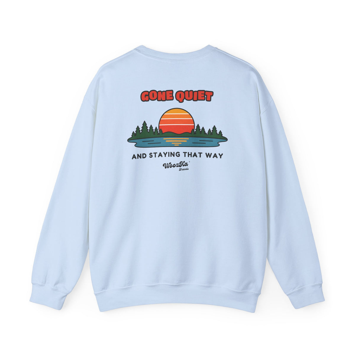 WoozKa Brands Retro Sunset Lake Sweatshirt, Nature Outdoors Pine Back Print