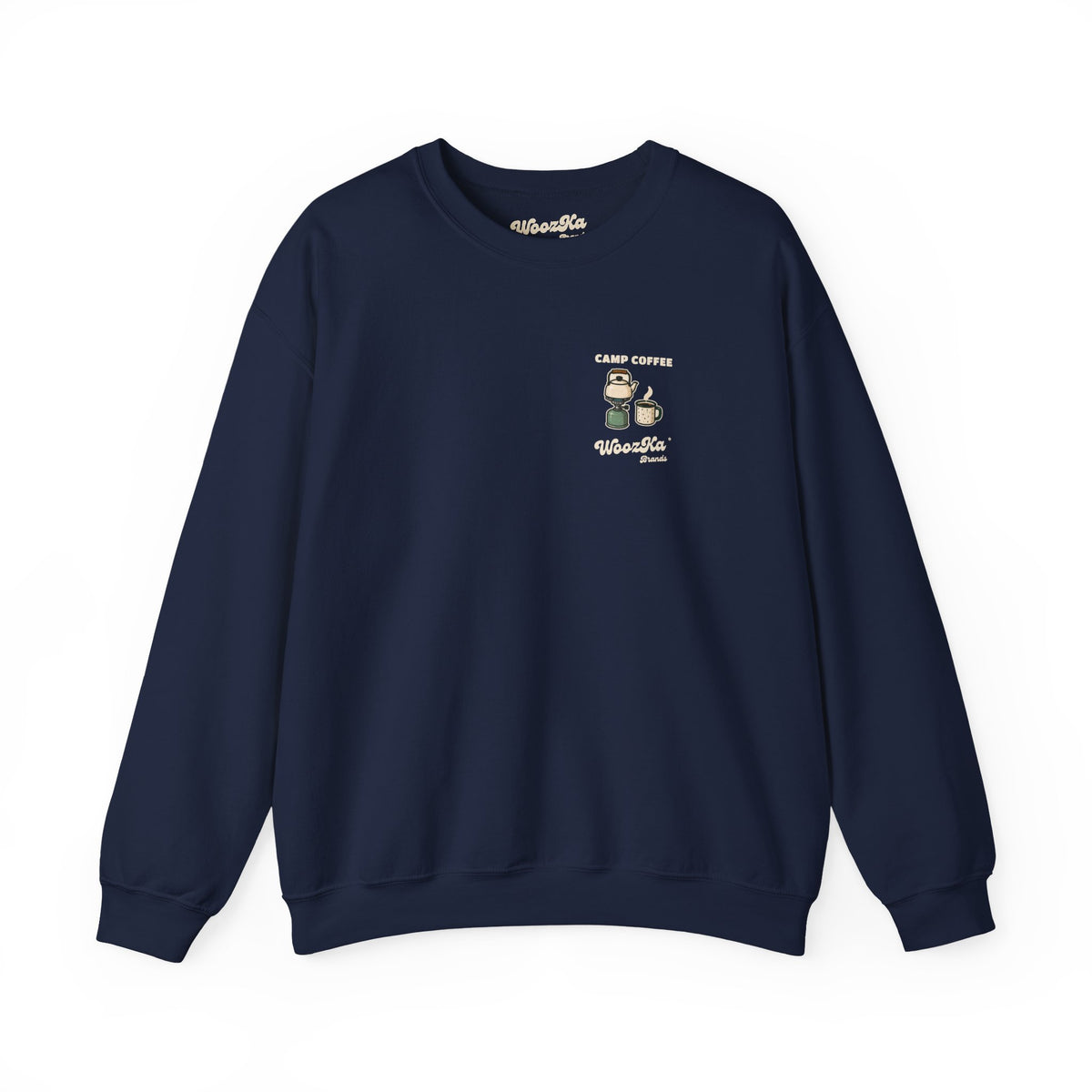WoozKa Brands Camp Coffee Camping Crewneck Sweatshirt, Two-Sided Graphic