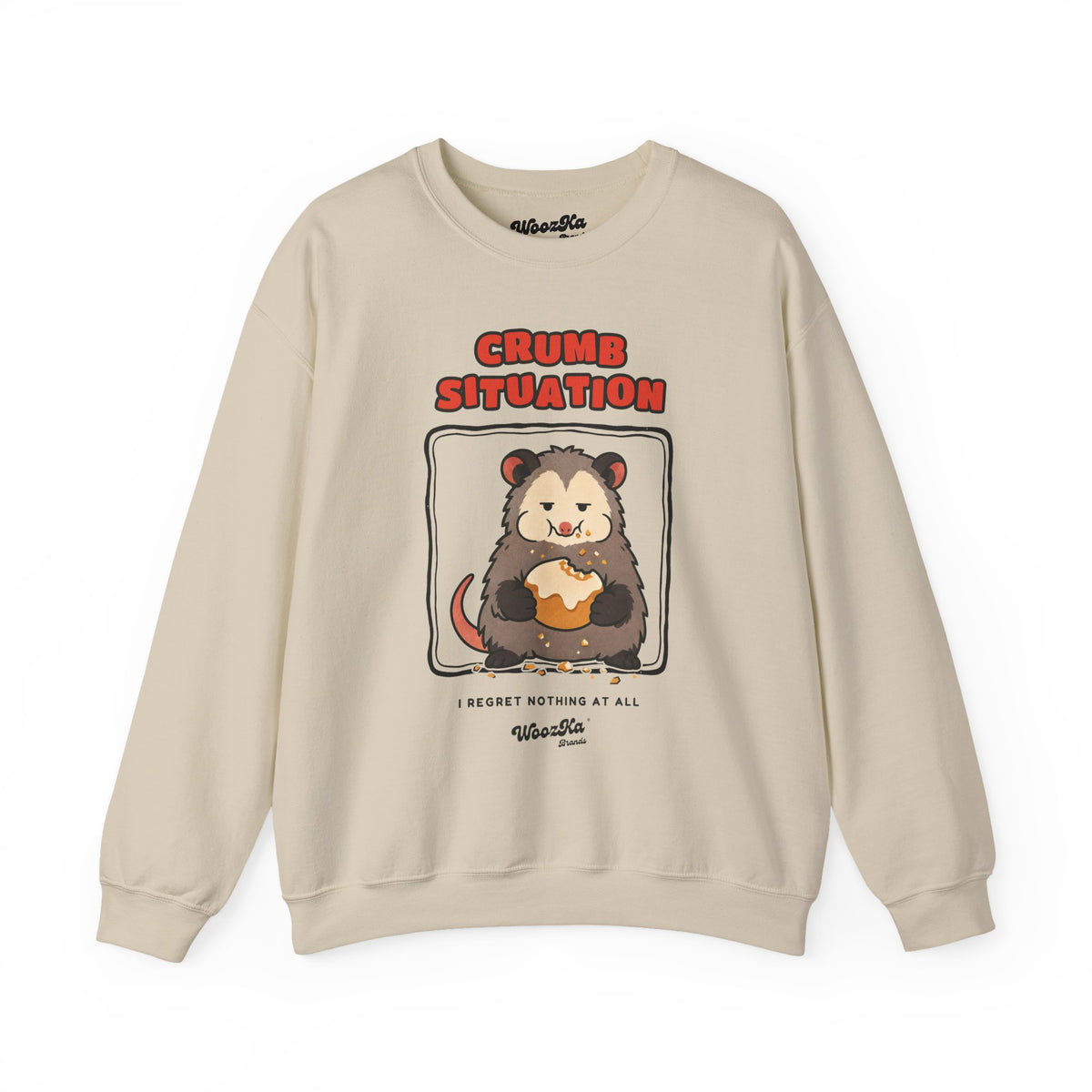WoozKa Brands Crumb Situation Opossum Crewneck Sweatshirt, Front Graphic