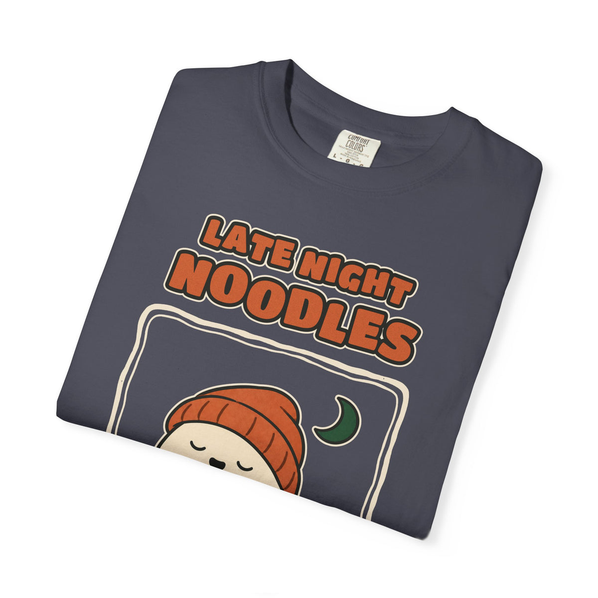 WoozKa Brands Late Night Noodles Ghost Garment-Dyed T-Shirt, Front Graphic