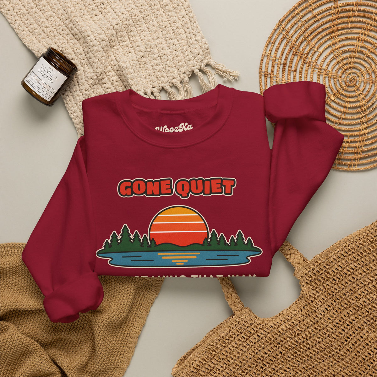 WoozKa Brands Retro Sunset Lake Sweatshirt, Nature Outdoors Front Print