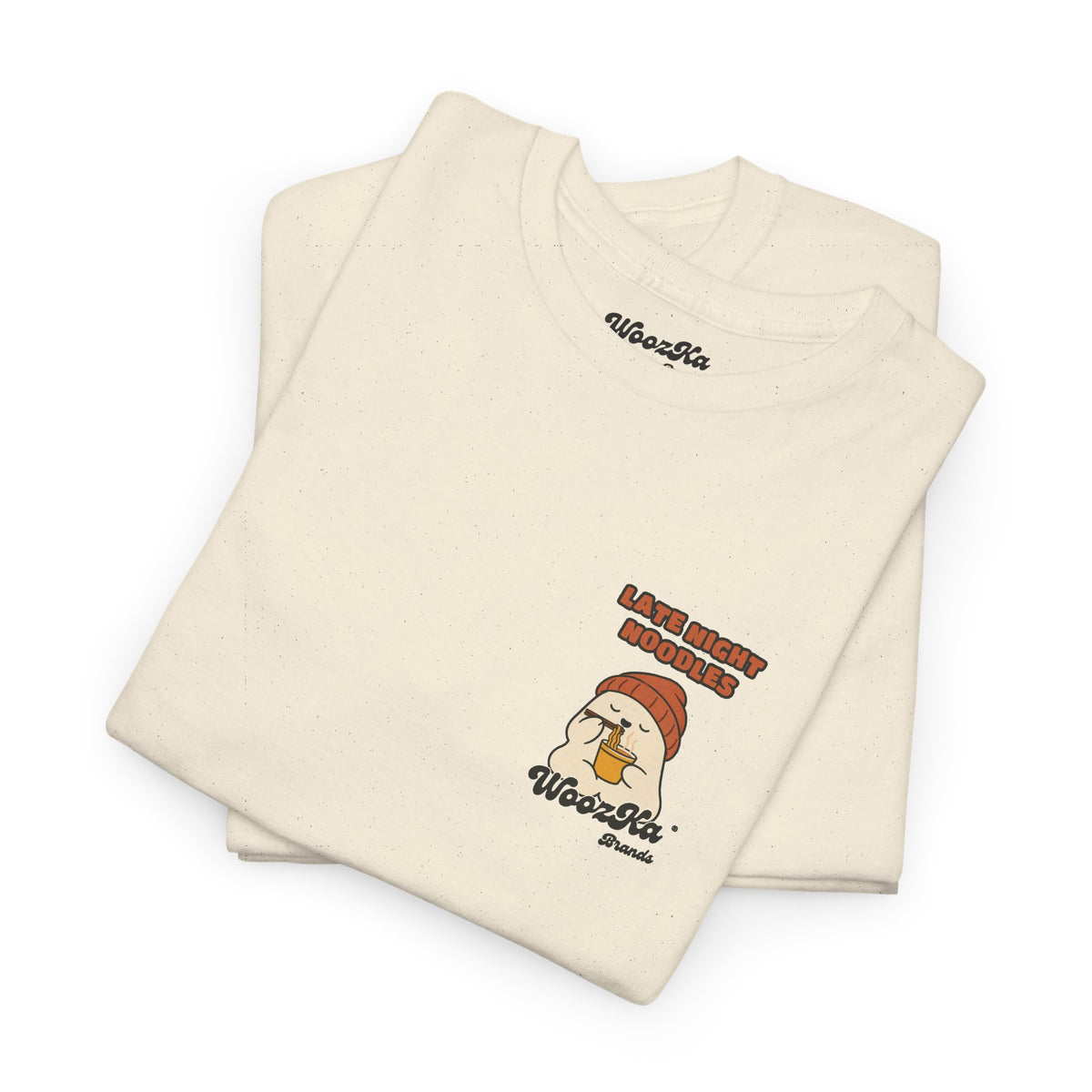 WoozKa Brands Late Night Noodles Ghost Heavy Cotton T-Shirt, Two-Sided
