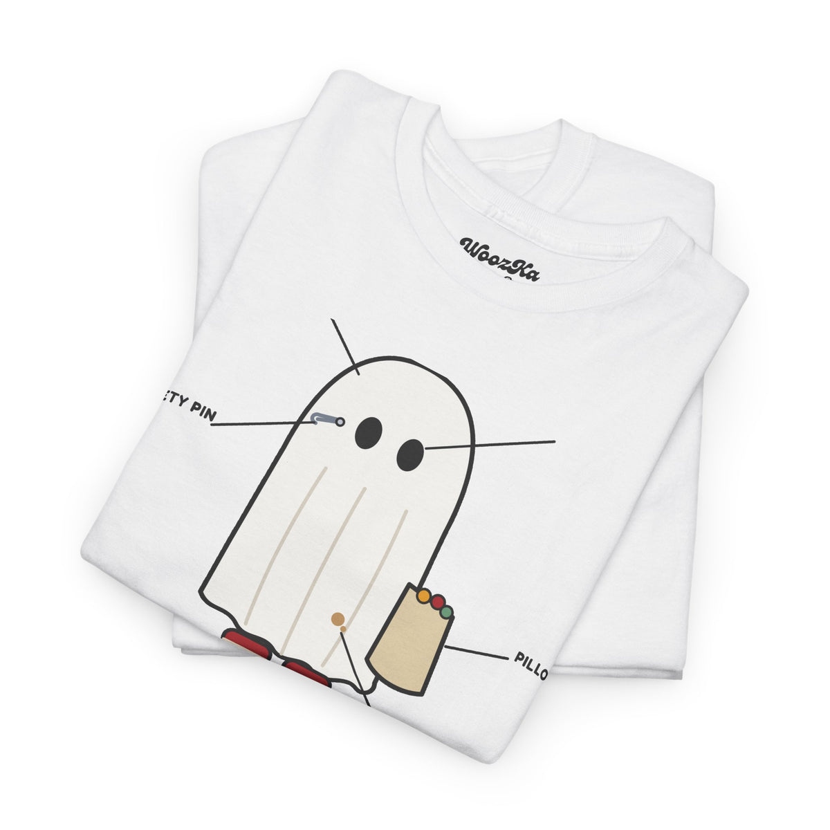 WoozKa Brands Lazy Halloween Costume T-Shirt, Funny Ghost Sheet Front Print
