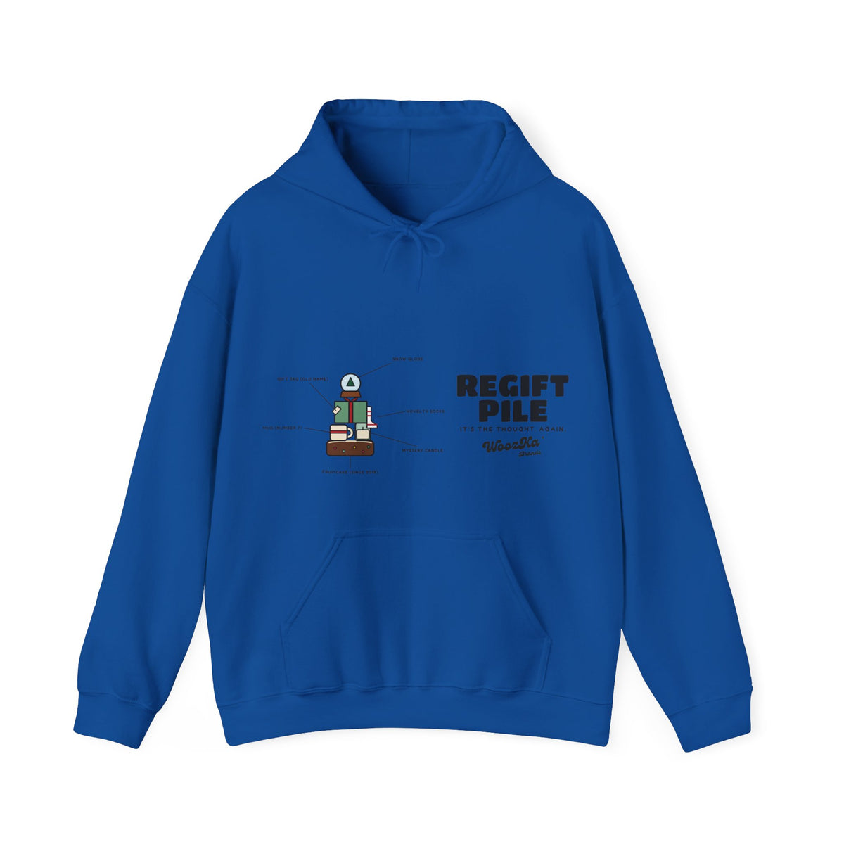 WoozKa Brands Funny Christmas Hoodie, Regift Office Party Wide Front Print