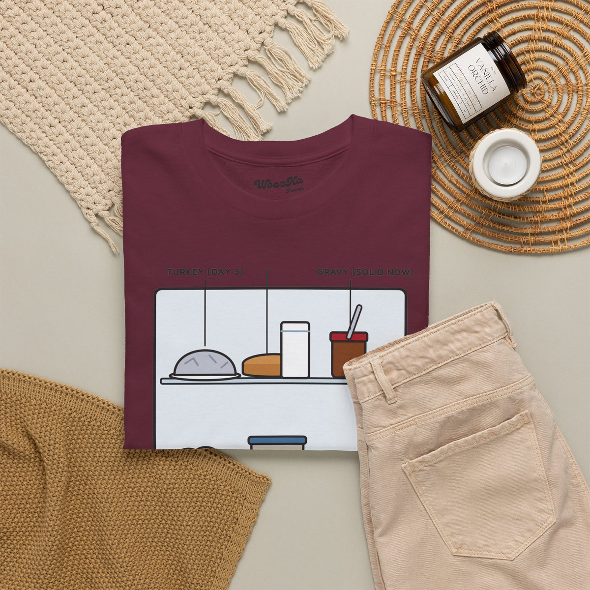WoozKa Brands Funny Thanksgiving Leftovers T-Shirt, Turkey Pie Front Print