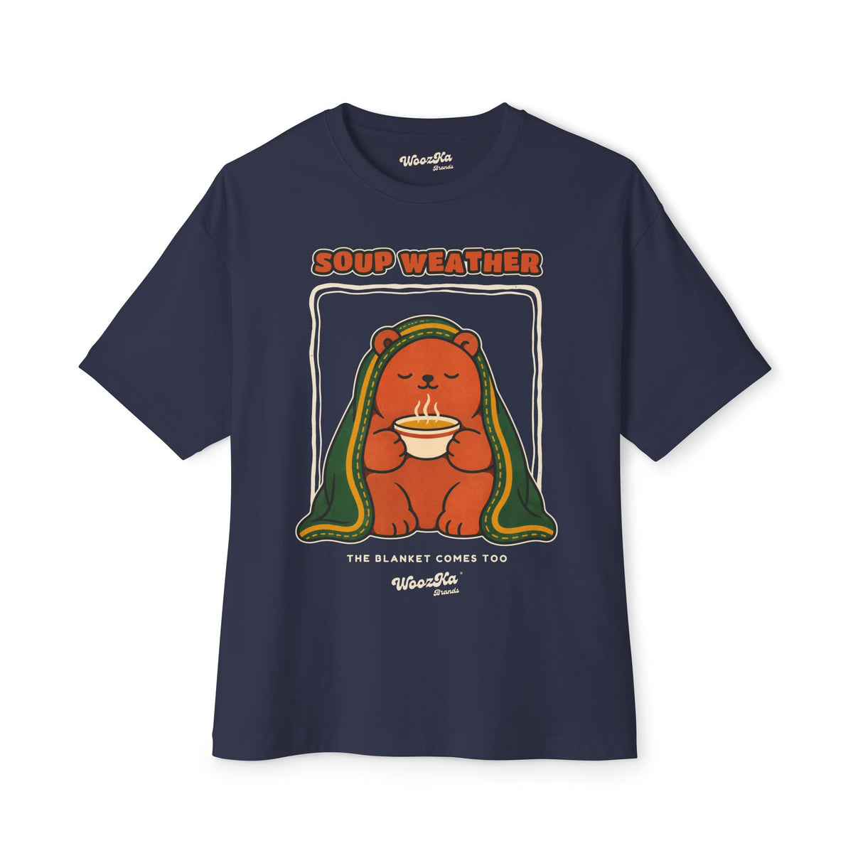 WoozKa Brands Soup Weather Bear Oversized Boxy T-Shirt, Front Graphic