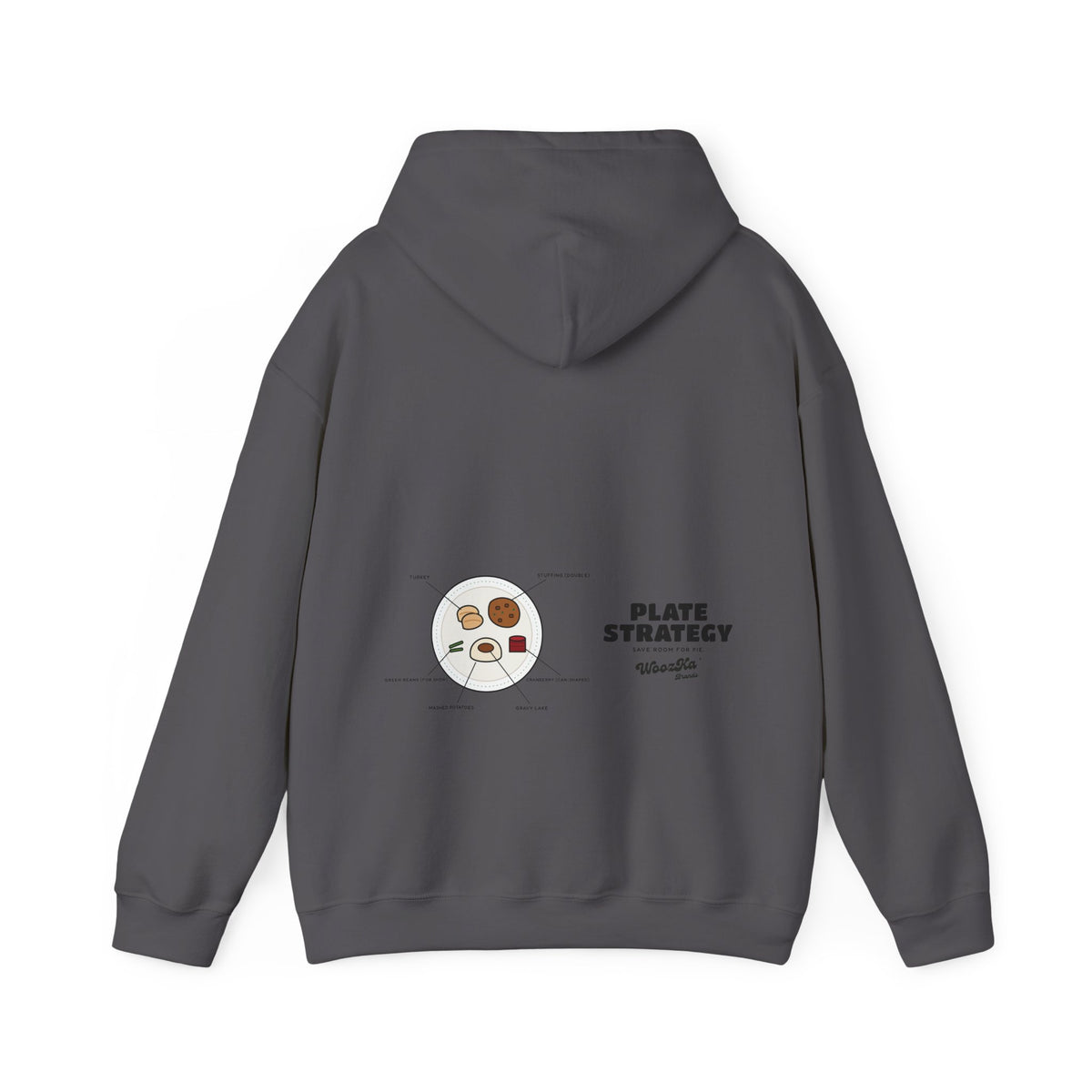 WoozKa Brands Funny Thanksgiving Hoodie, Turkey Dinner Wide Back Print