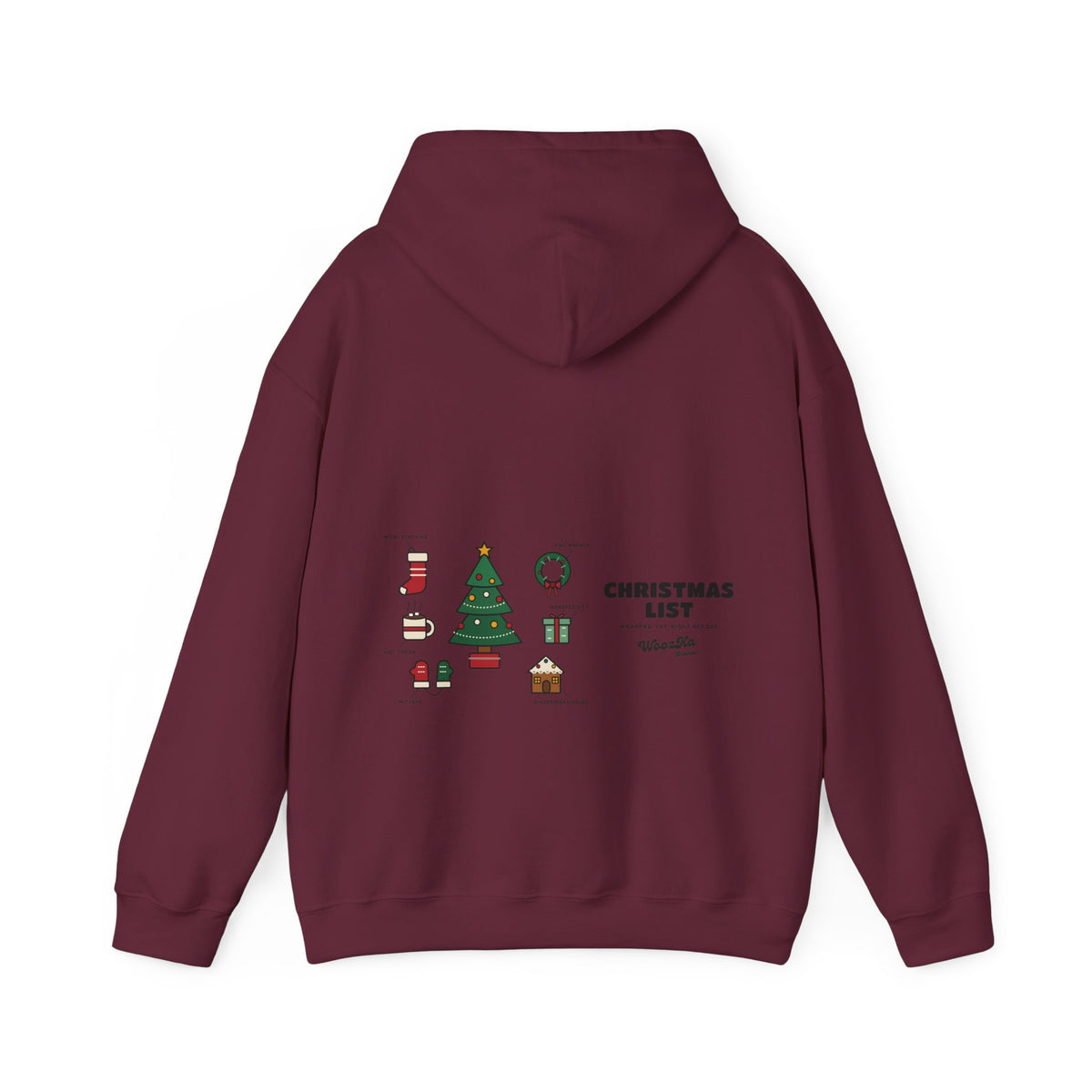 WoozKa Brands Cute Christmas Tree Hoodie, Holiday List Wide Back Print