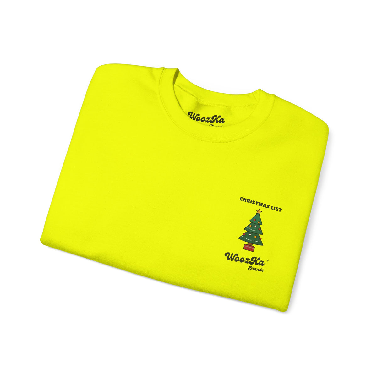 WoozKa Brands Cute Christmas Tree Sweatshirt, Holiday List Back Print
