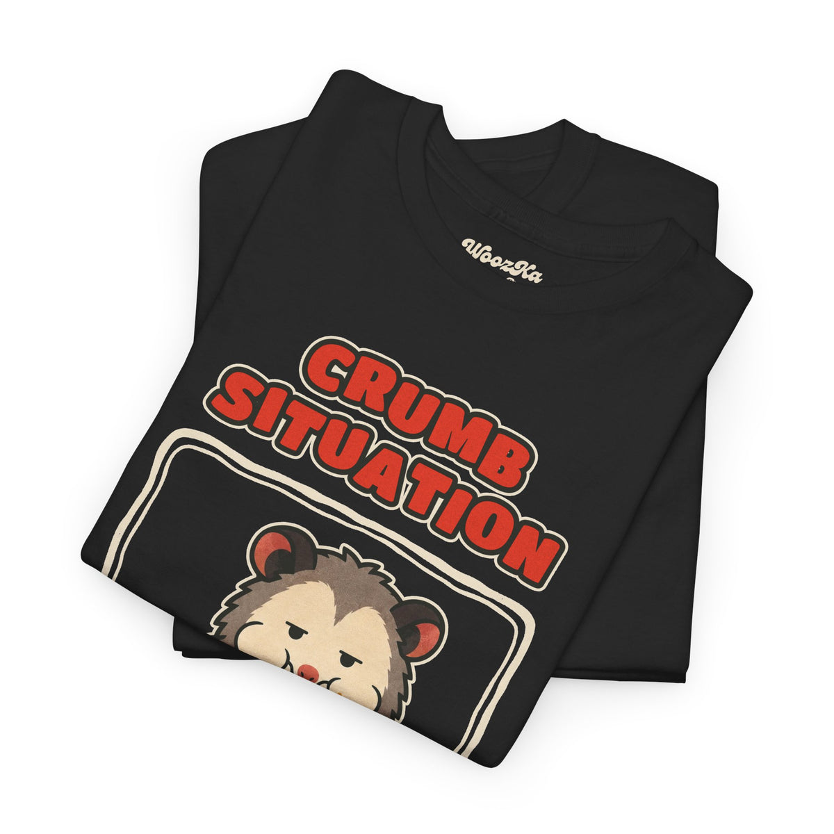 WoozKa Brands Crumb Situation Opossum Heavy Cotton T-Shirt, Front Graphic
