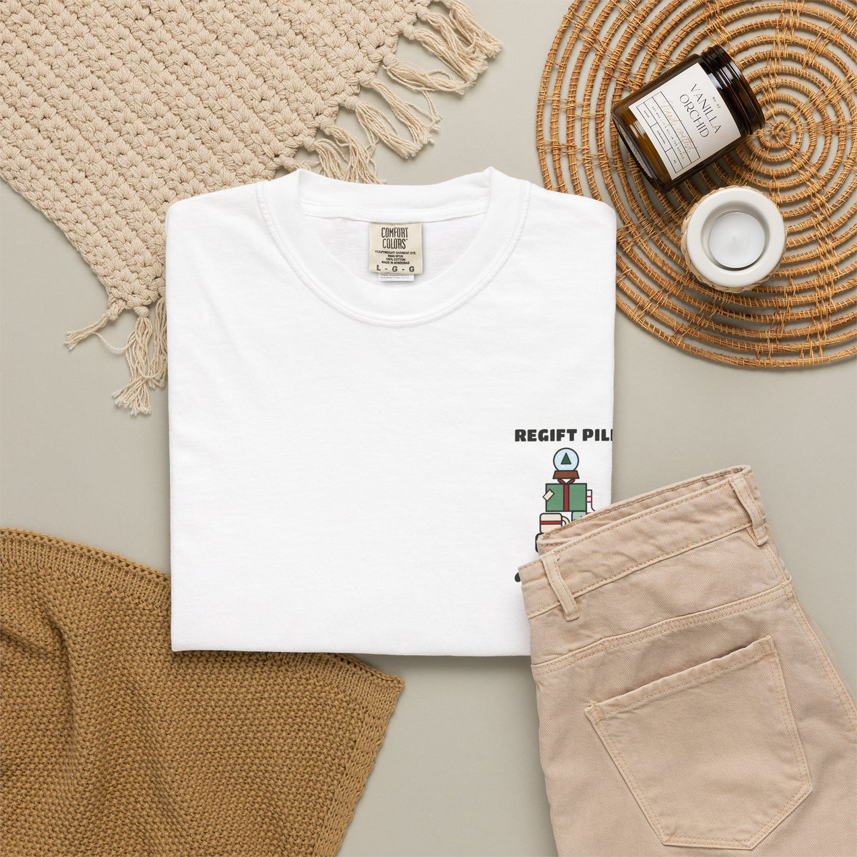 WoozKa Brands Funny Christmas Heavyweight Tee, Regift Office Back Print