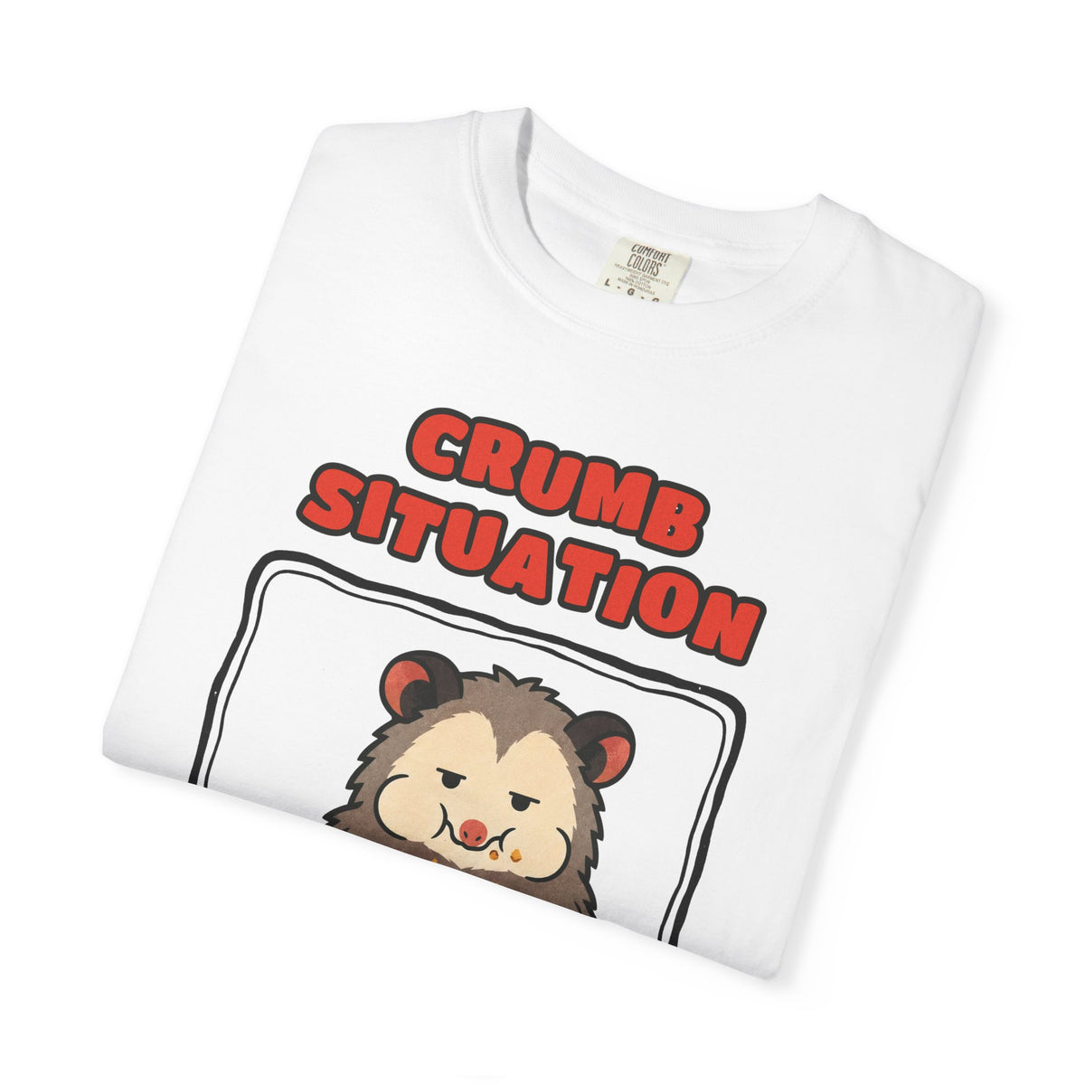 WoozKa Brands Crumb Situation Opossum Garment-Dyed T-Shirt, Front Graphic