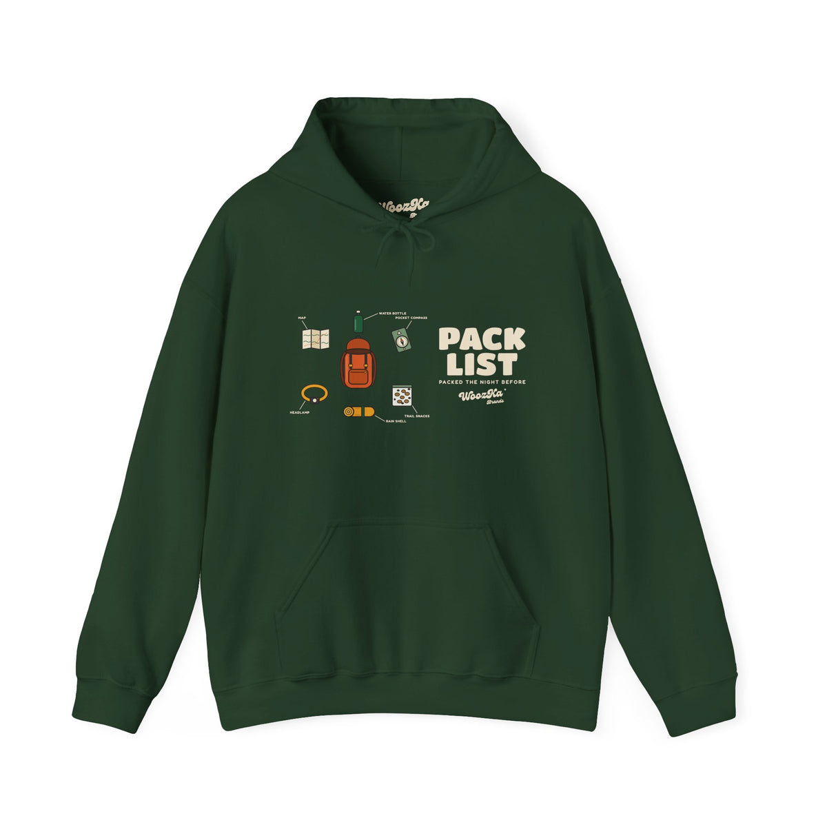 WoozKa Brands Hiking Hoodie, Backpacking Gear List Wide Front Print