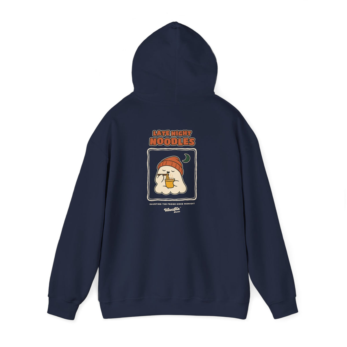 WoozKa Brands Late Night Noodles Ghost Hoodie, Front and Back Graphic