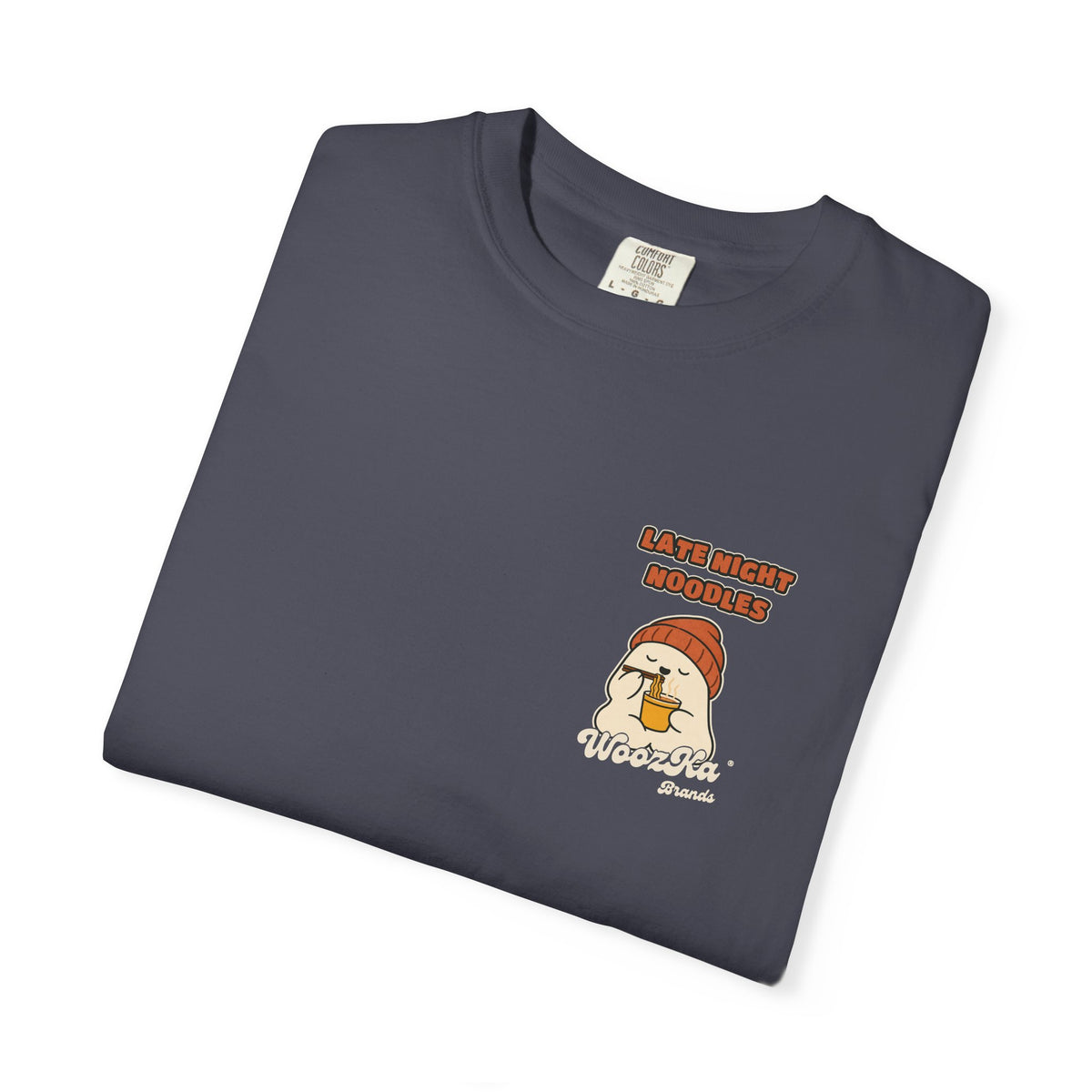 WoozKa Brands Late Night Noodles Ghost Garment-Dyed T-Shirt, Two-Sided