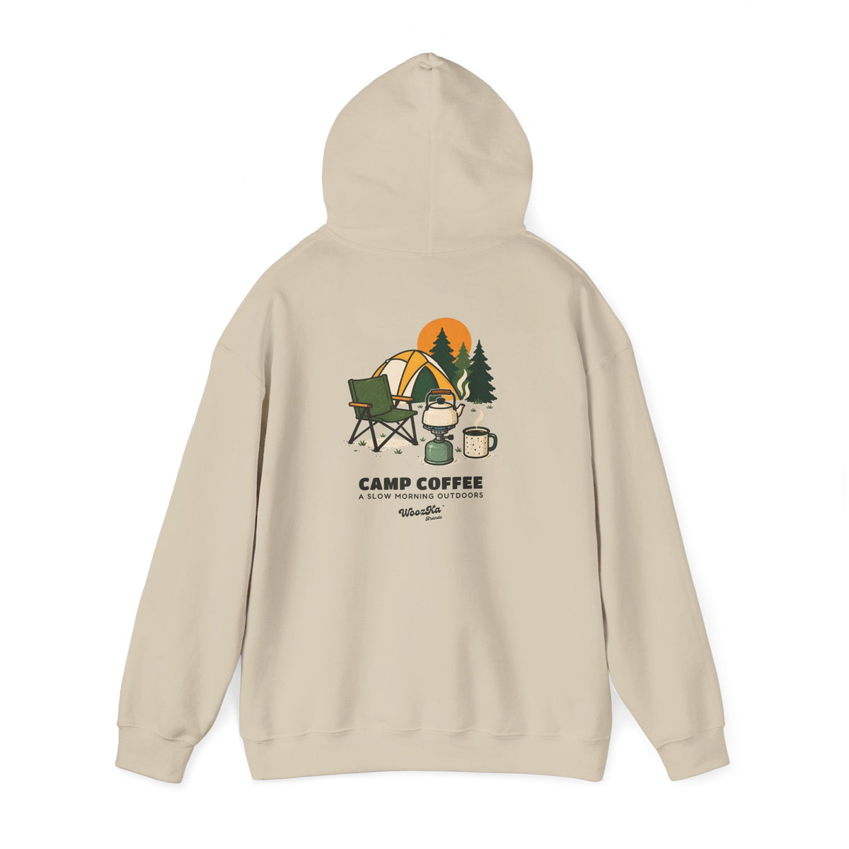 WoozKa Brands Camp Coffee Camping Hoodie, Front and Back Graphic