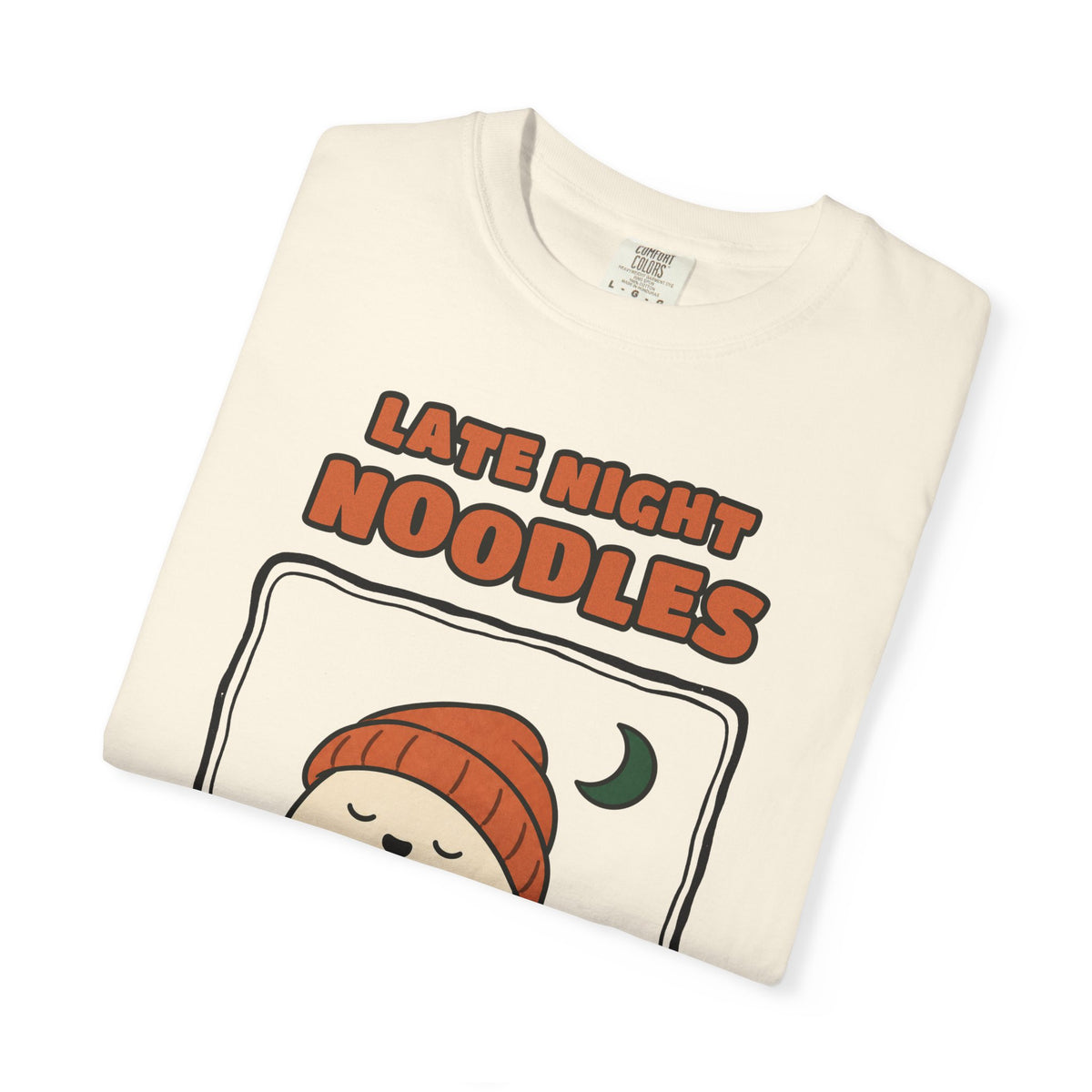 WoozKa Brands Late Night Noodles Ghost Garment-Dyed T-Shirt, Front Graphic
