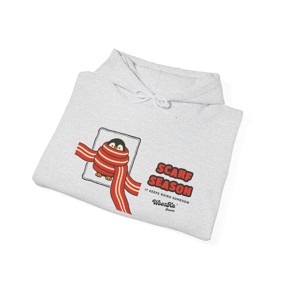 WoozKa Brands Scarf Season Penguin Hoodie, Wide Front Graphic