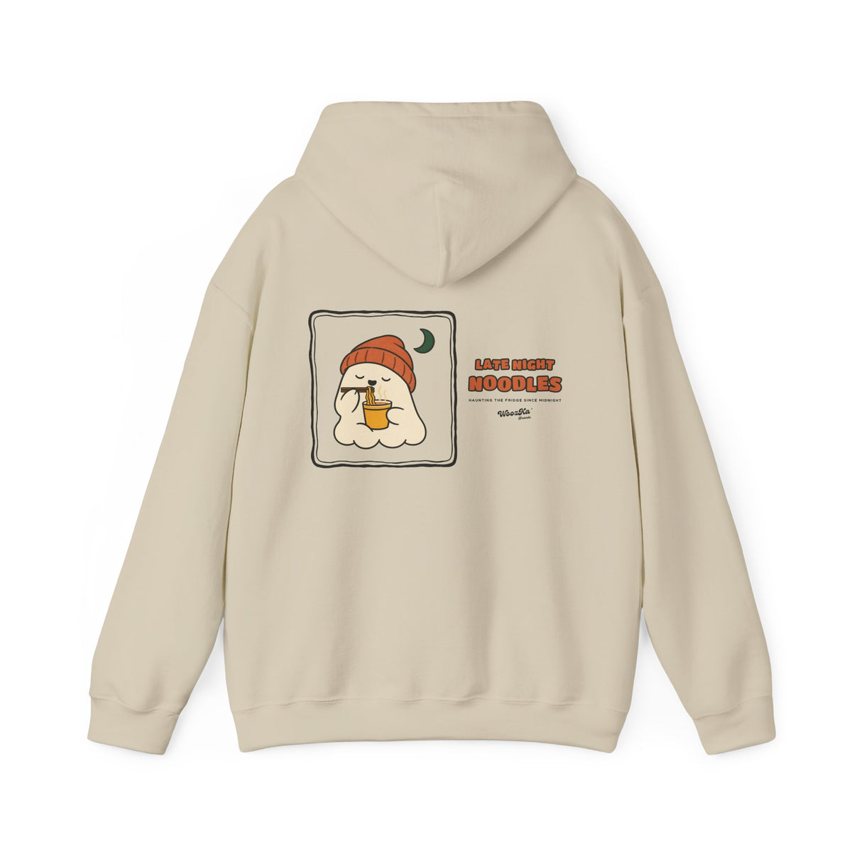 WoozKa Brands Late Night Noodles Ghost Hoodie, Wide Back Graphic