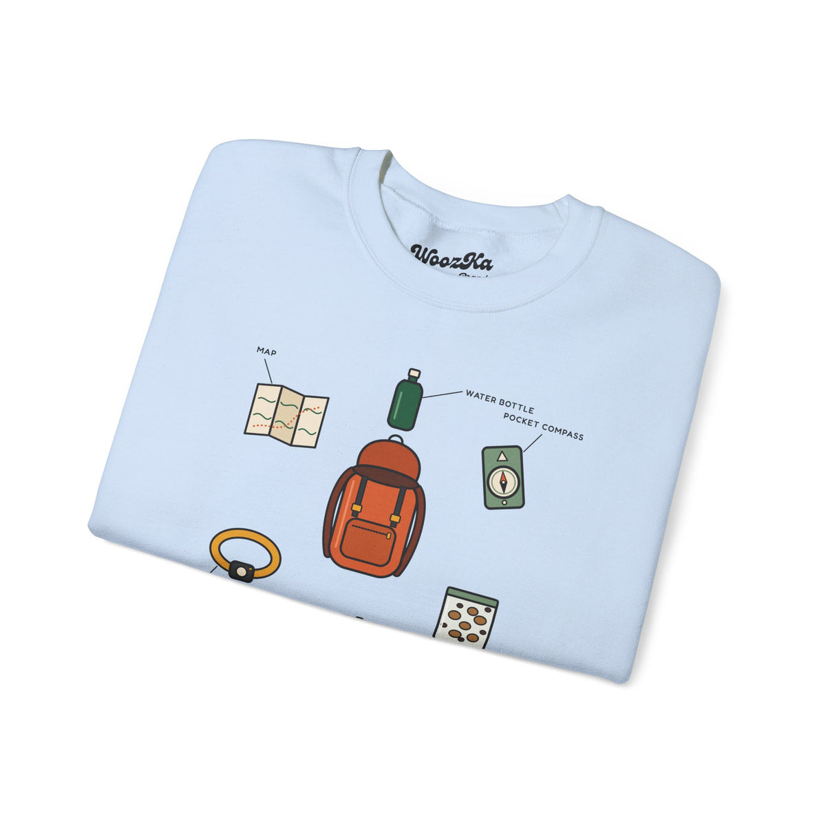 WoozKa Brands Hiking Sweatshirt, Backpacking Gear List Front Print