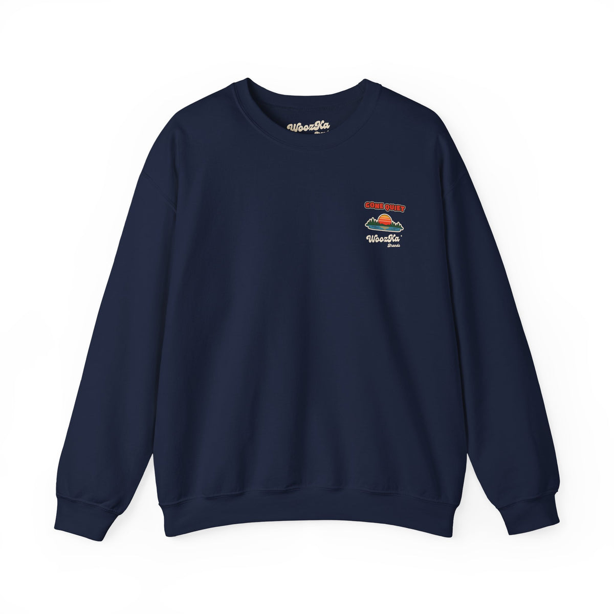 WoozKa Brands Retro Sunset Lake Sweatshirt, Nature Outdoors Pine Back Print