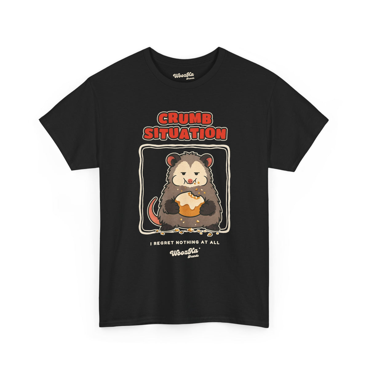 WoozKa Brands Crumb Situation Opossum Heavy Cotton T-Shirt, Front Graphic