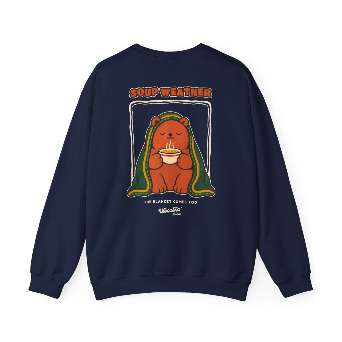 WoozKa Brands Soup Weather Bear Crewneck Sweatshirt, Front and Back Graphic