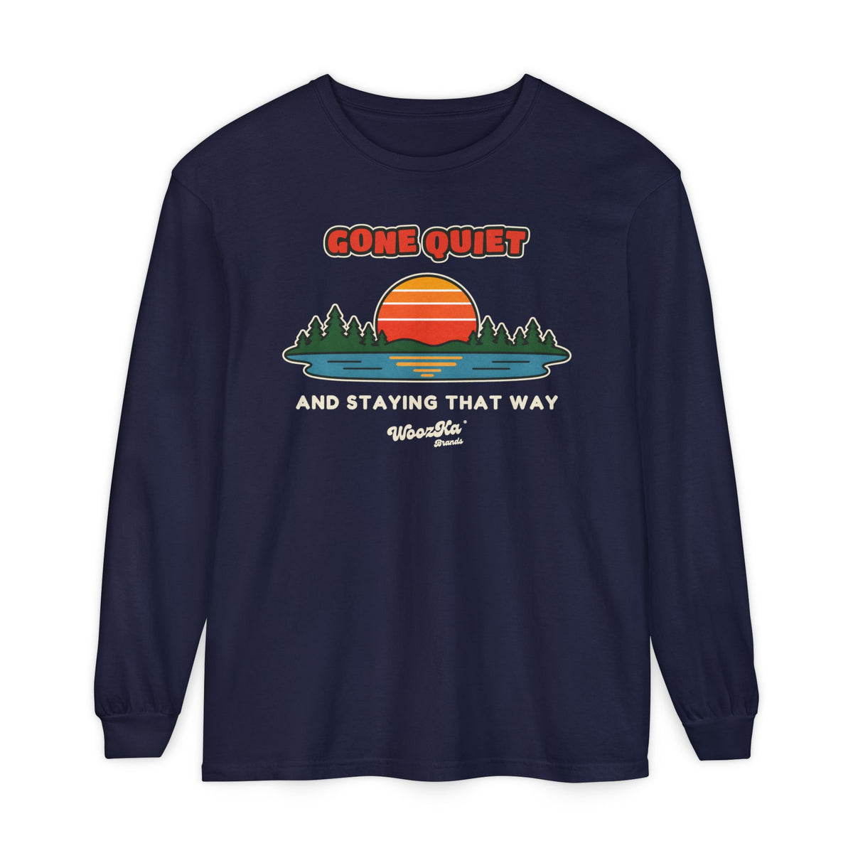 WoozKa Brands Retro Sunset Lake Long Sleeve Tee, Nature Front Print
