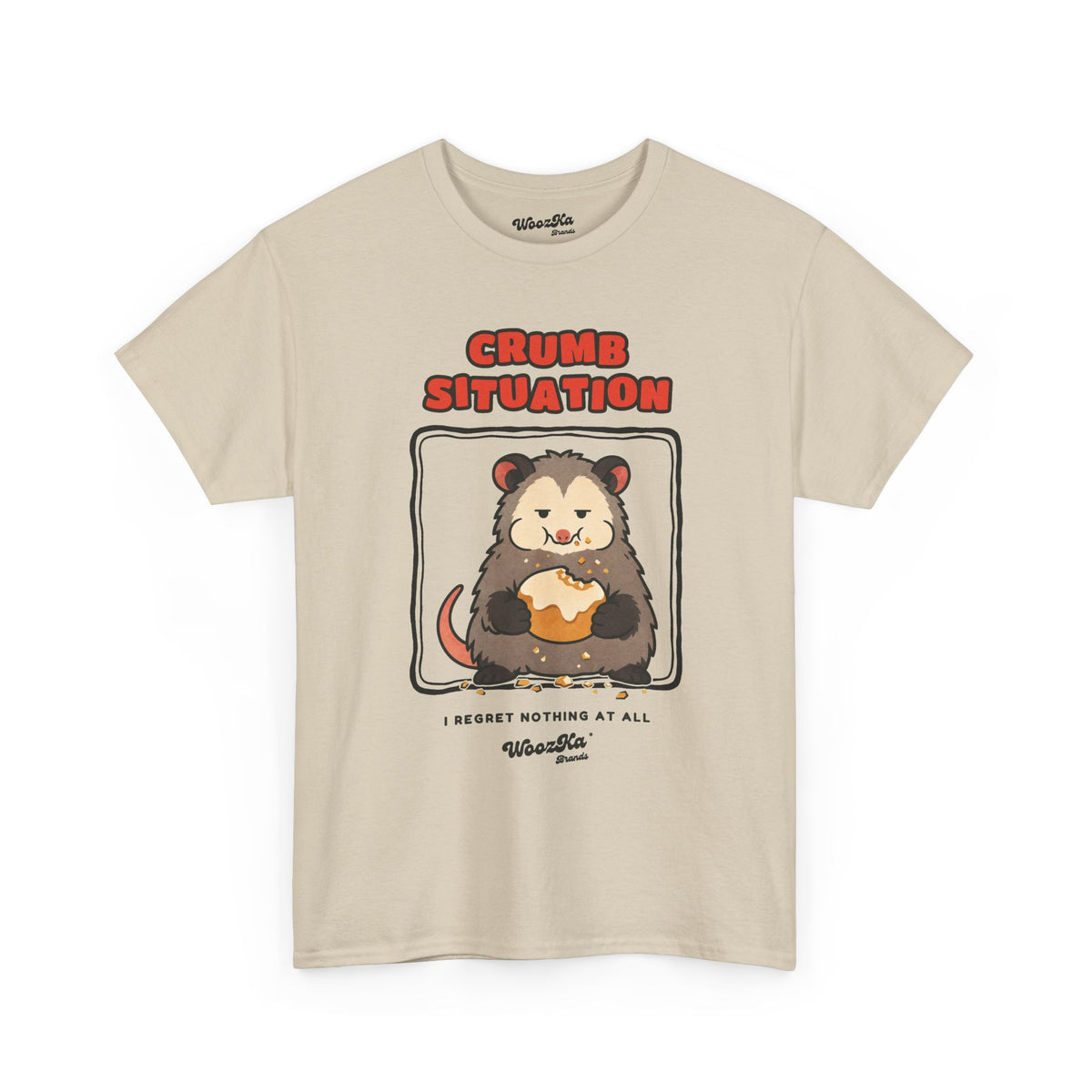 WoozKa Brands Crumb Situation Opossum Heavy Cotton T-Shirt, Front Graphic