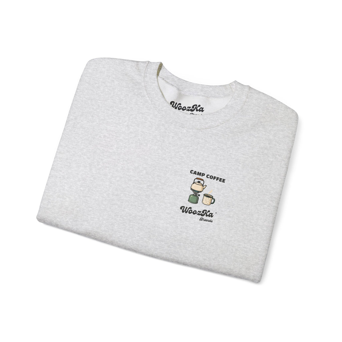 WoozKa Brands Camp Coffee Camping Crewneck Sweatshirt, Two-Sided Graphic