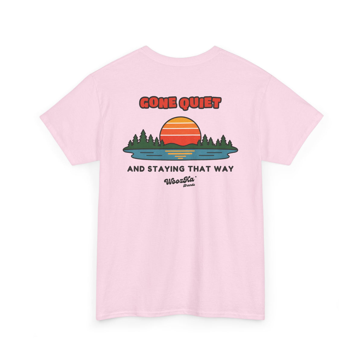 WoozKa Brands Retro Sunset Lake T-Shirt, Nature Outdoors Pine Back Print